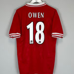 Shop 1996/98 LIVERPOOL OWEN #18 HOME SHIRT (L) REEBOK, classic football shirts, vintage football shirts & retro soccer jerseys at Cult Kits