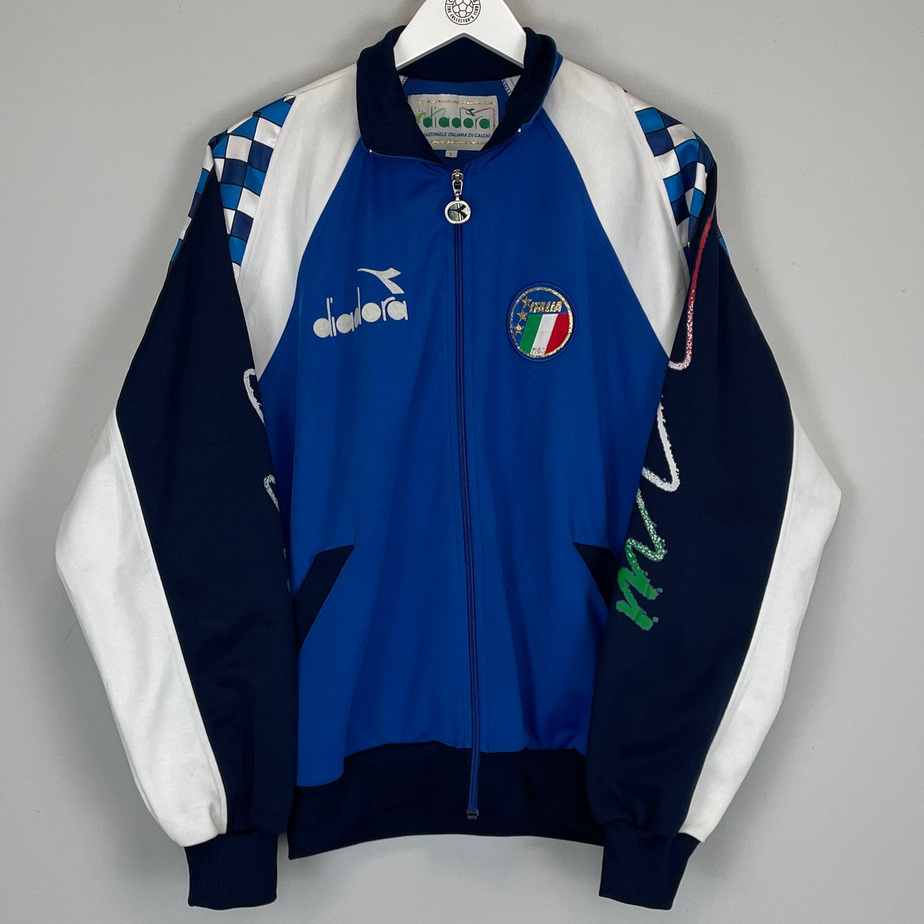 Shop 1990/92 ITALY TRACK JACKET (L) DIADORA, classic football shirts, vintage football shirts & retro soccer jerseys at Cult Kits