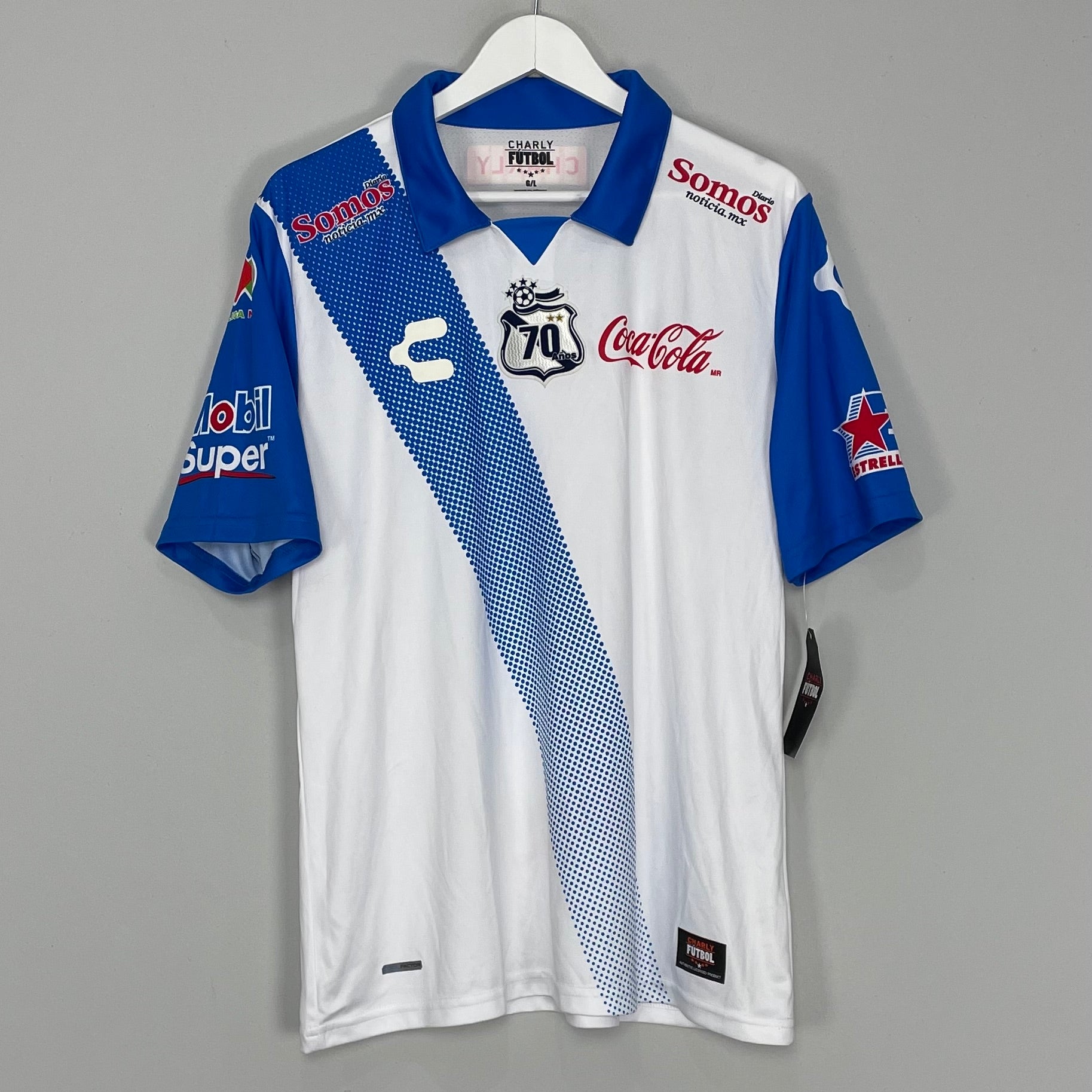 Shop 2014/16 PUEBLA *70 YEARS* BNWT HOME SHIRT (L) CHARLY, classic football shirts, vintage football shirts & retro soccer jerseys at Cult Kits