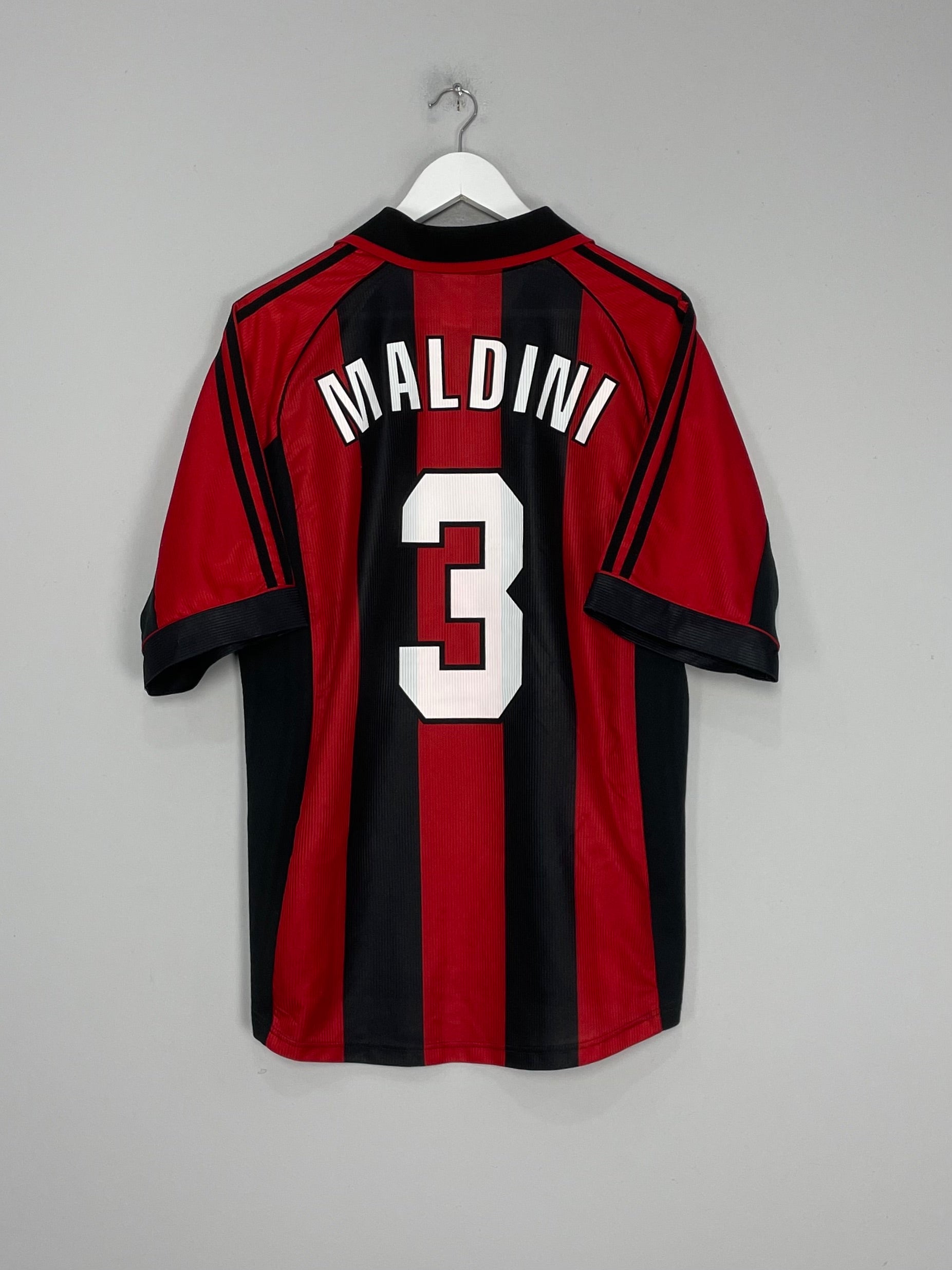 Shop 1998/00 AC MILAN MALDINI #3 HOME SHIRT (M) ADIDAS, classic football shirts, vintage football shirts & retro soccer jerseys at Cult Kits