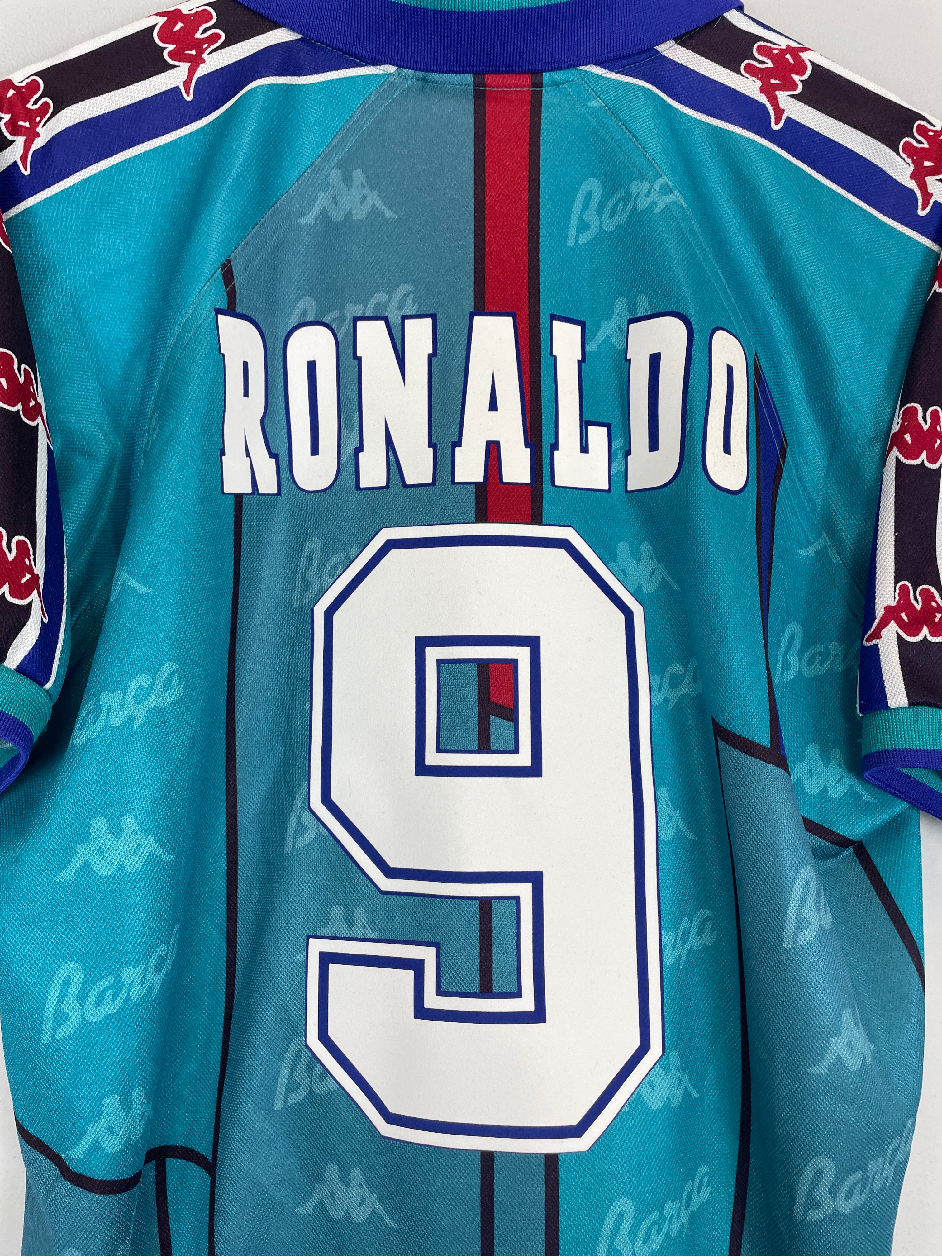 Shop 1995/97 BARCELONA RONALDO #9 AWAY SHIRT (L) KAPPA, classic football shirts, vintage football shirts & retro soccer jerseys at Cult Kits