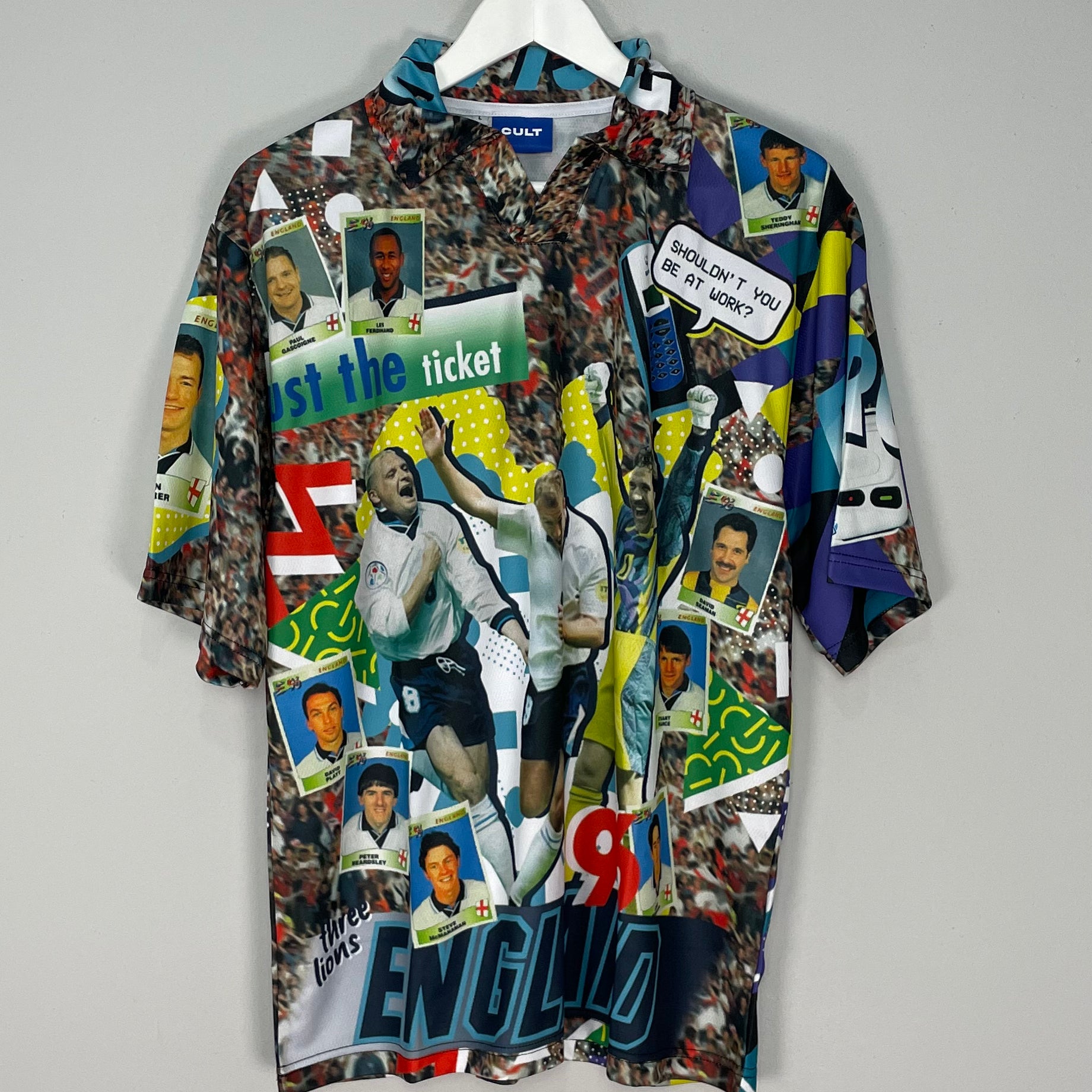 Shop 1996 ENGLAND 'JUST THE TICKET' EURO 96 BOOTLEG SHIRT (MULTIPLE SIZES) CULT, classic football shirts, vintage football shirts & retro soccer jerseys at Cult Kits