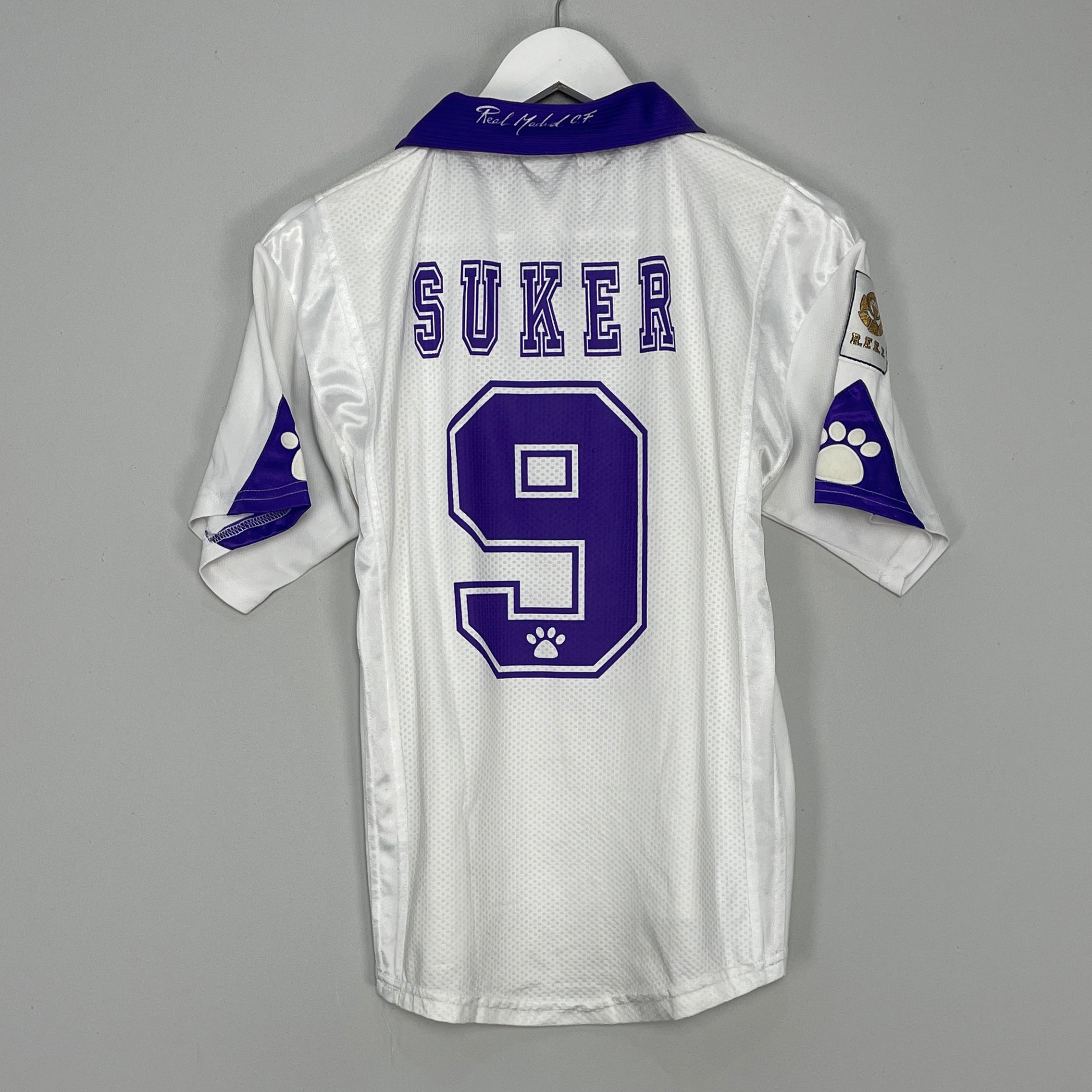 Shop 1997/98 REAL MADRID SUKER #9 HOME SHIRT (XS) KELME, classic football shirts, vintage football shirts & retro soccer jerseys at Cult Kits