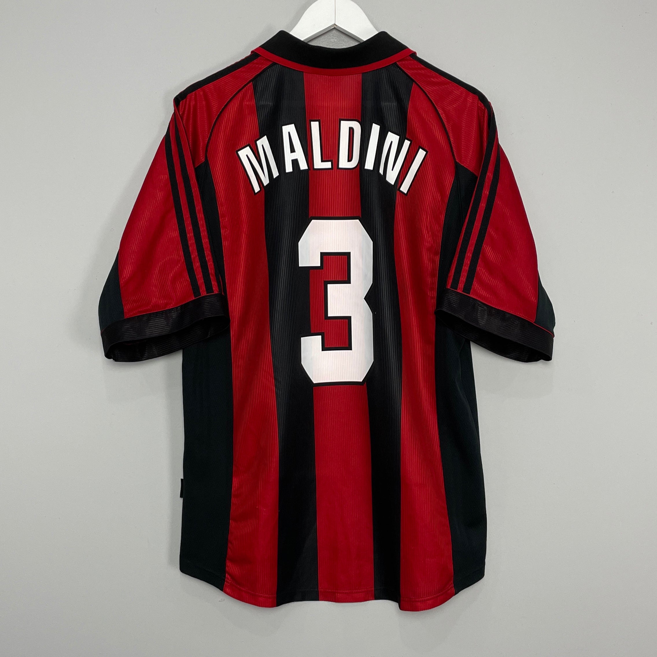 Shop 1998/99 AC MILAN MALDINI #3 HOME SHIRT (L) ADIDAS, classic football shirts, vintage football shirts & retro soccer jerseys at Cult Kits