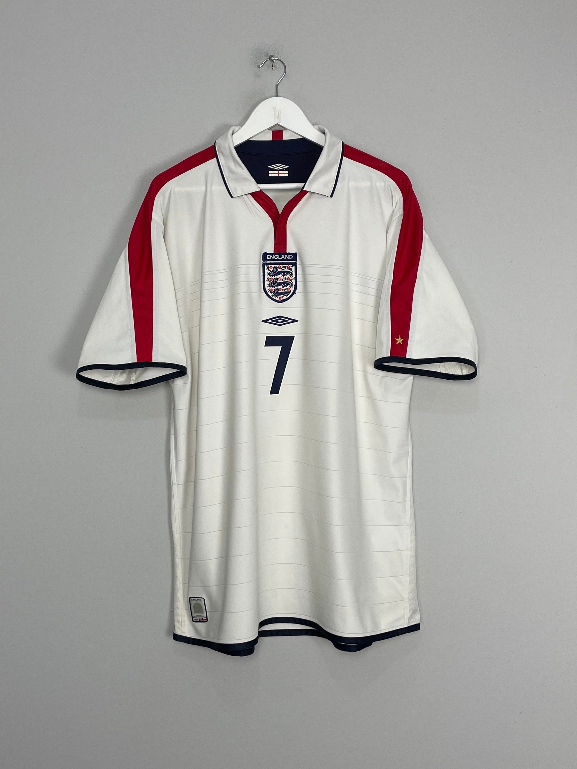 Shop 2003/05 ENGLAND BECKHAM #7 HOME SHIRT (XL) UMBRO, classic football shirts, vintage football shirts & retro soccer jerseys at Cult Kits