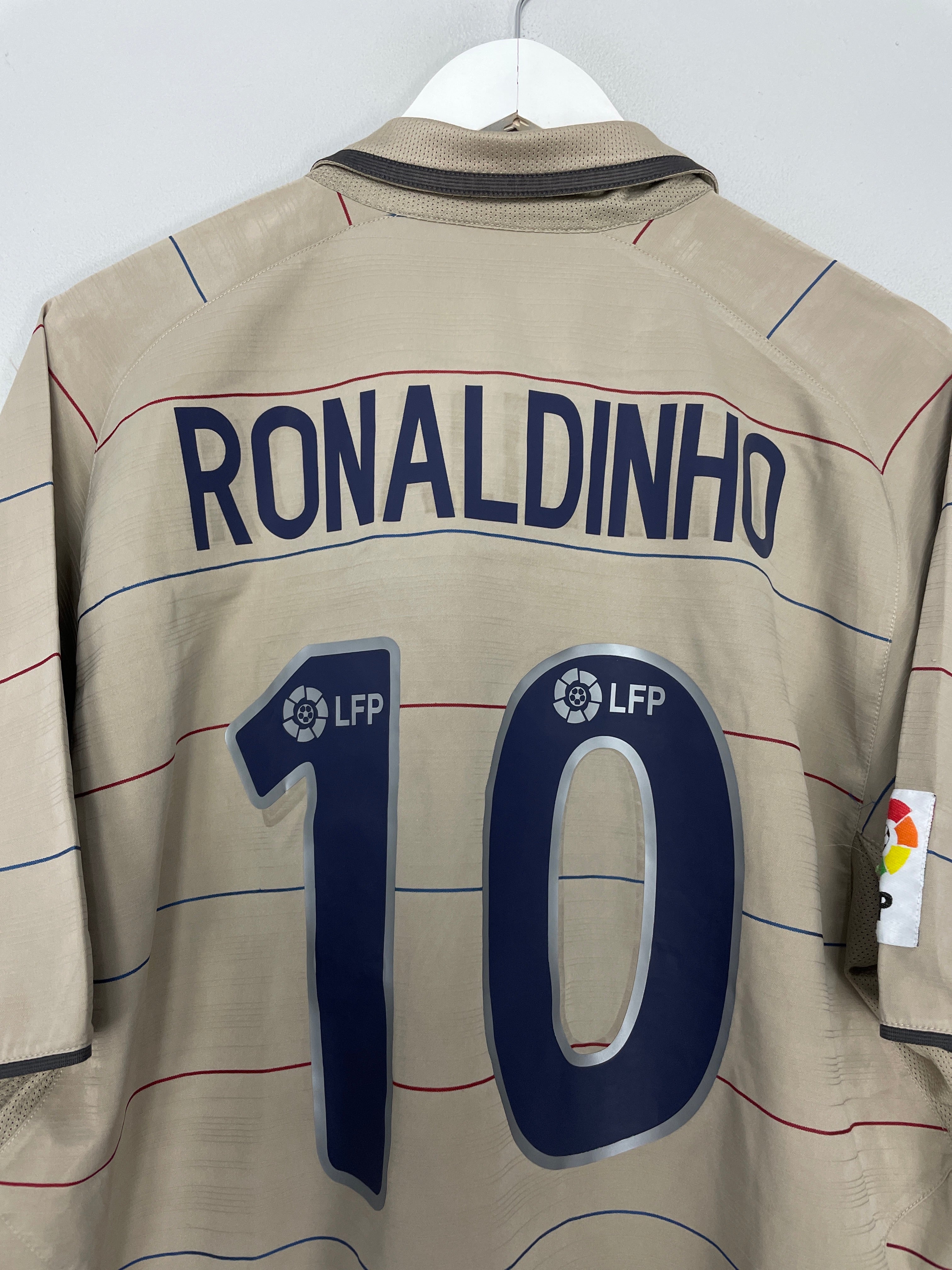Shop 2003/04 BARCELONA RONALDINHO #10 AWAY SHIRT (XL) NIKE, classic football shirts, vintage football shirts & retro soccer jerseys at Cult Kits