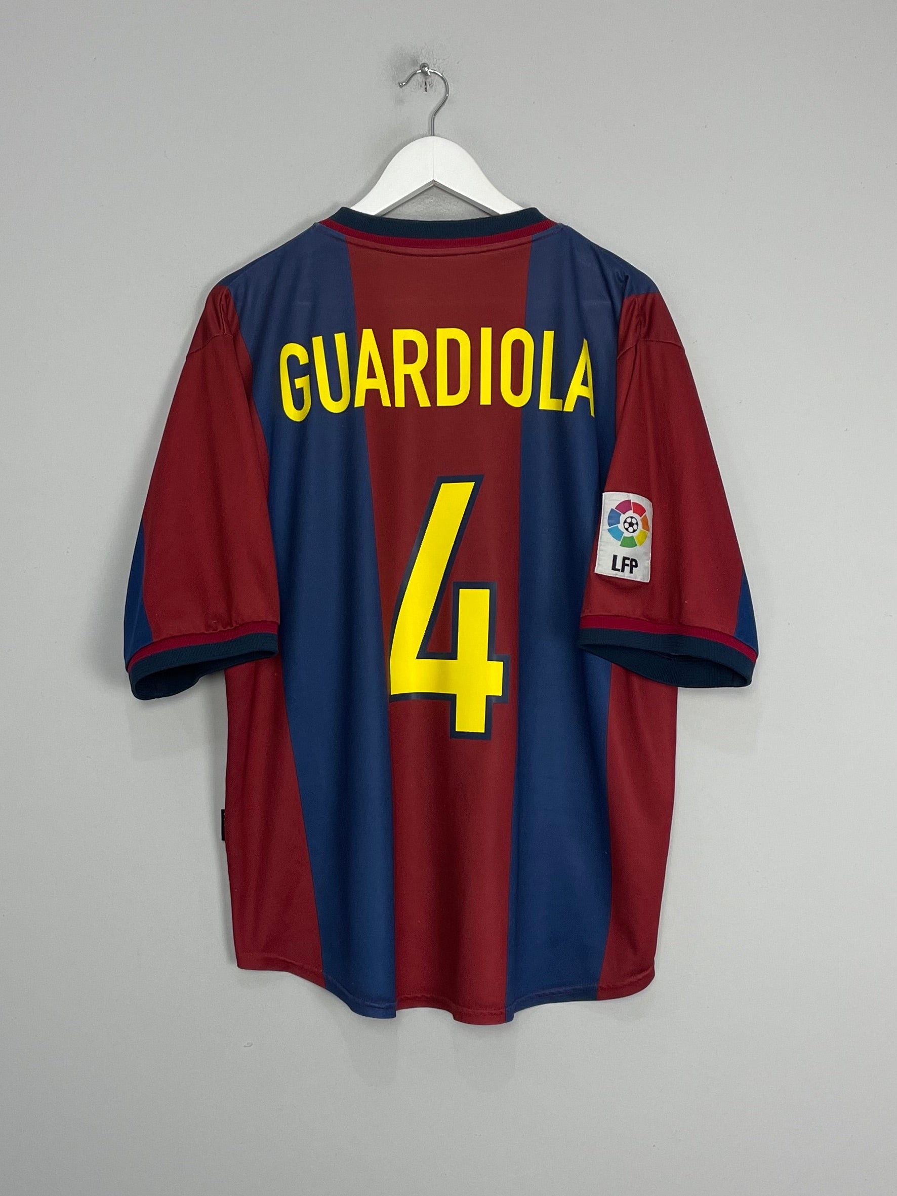 Shop 1998/00 BARCELONA GUARDIOLA #4 HOME SHIRT (XL) NIKE, classic football shirts, vintage football shirts & retro soccer jerseys at Cult Kits