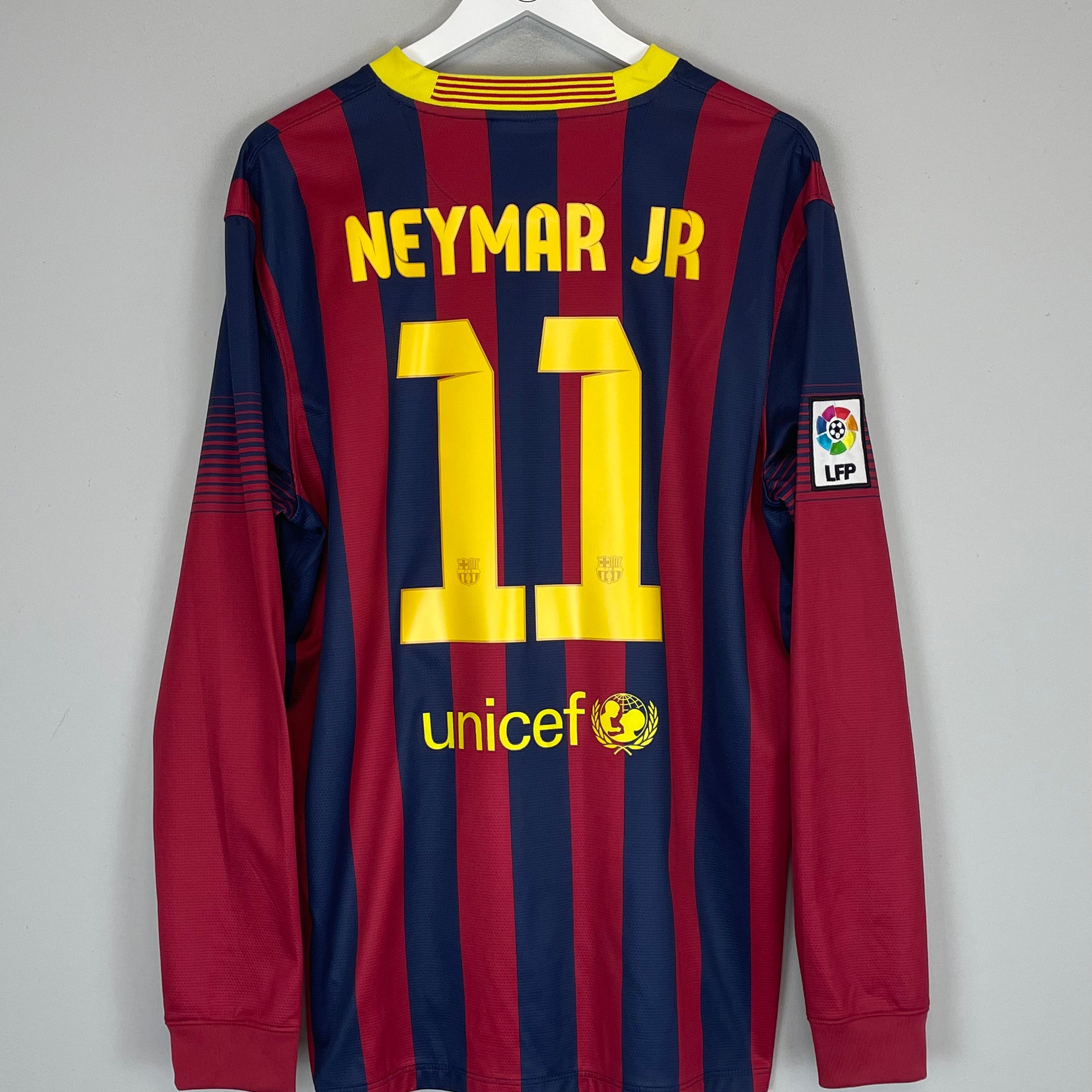 Shop 2013/14 BARCELONA NEYMAR JR #11 L/S HOME SHIRT (XL) NIKE, classic football shirts, vintage football shirts & retro soccer jerseys at Cult Kits
