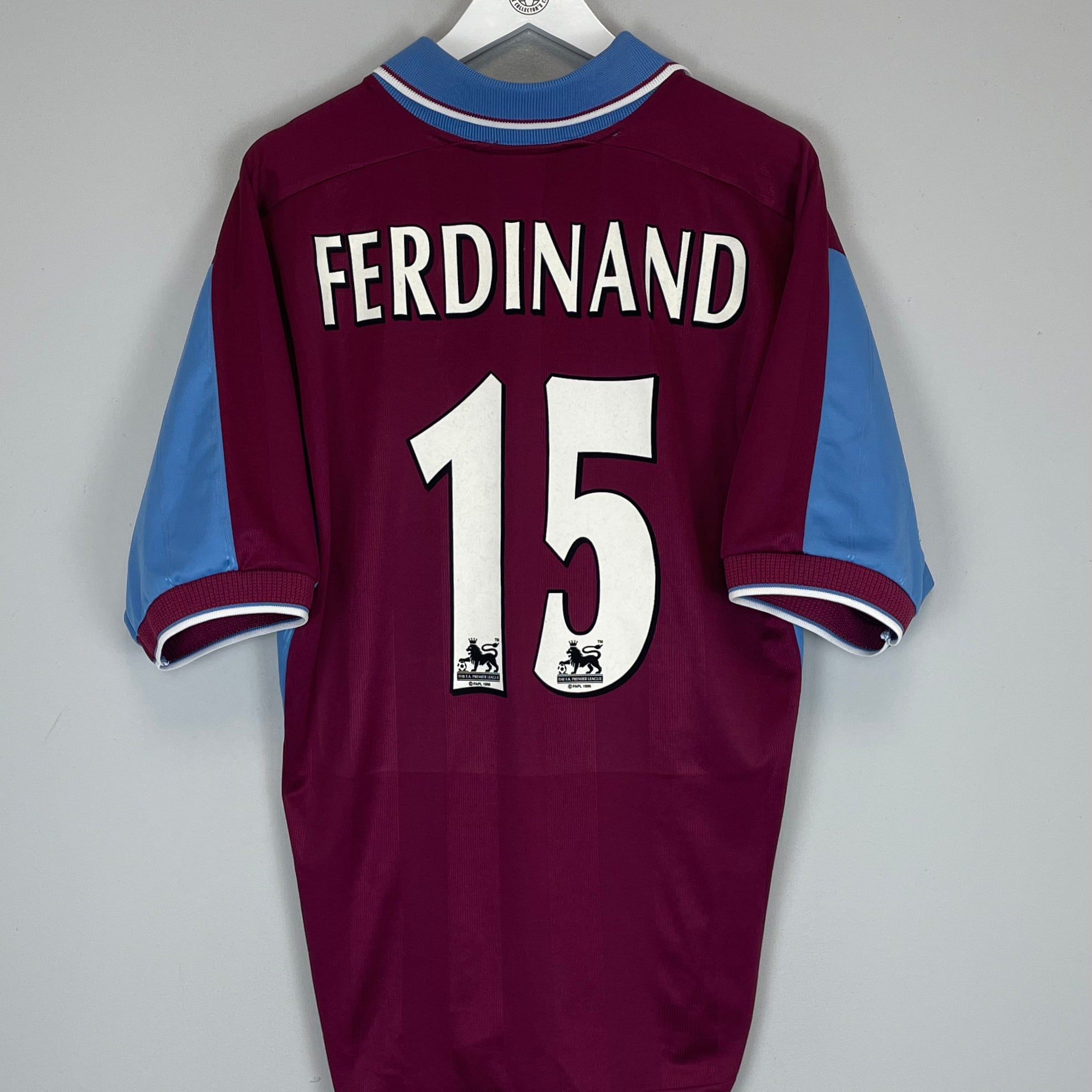 Shop 1997/98 WEST HAM FERDINAND #15 HOME SHIRT (L) PONY, classic football shirts, vintage football shirts & retro soccer jerseys at Cult Kits