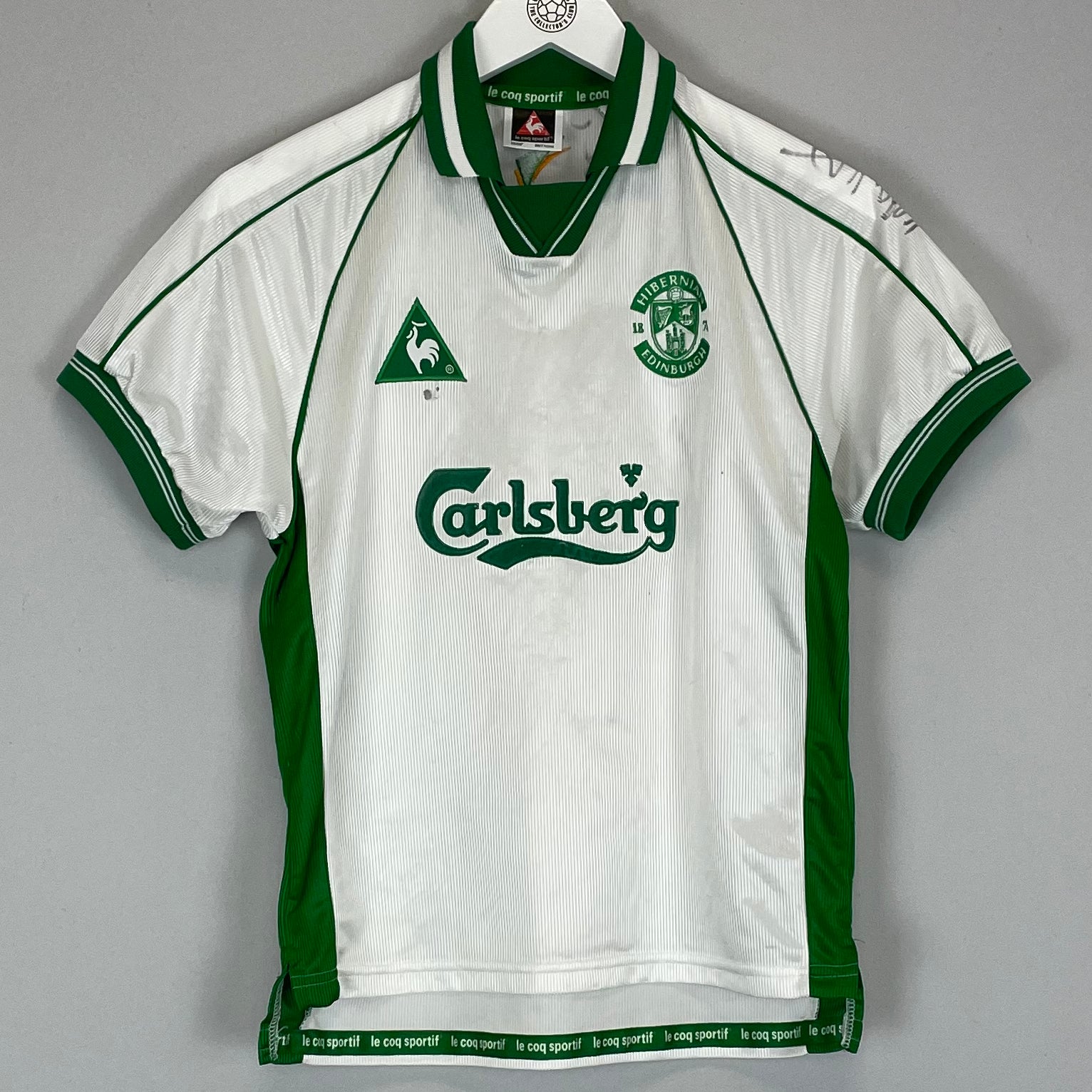 Shop 2000/01 HIBERNIAN *SIGNED* AWAY SHIRT (L.KIDS) LE COQ, classic football shirts, vintage football shirts & retro soccer jerseys at Cult Kits