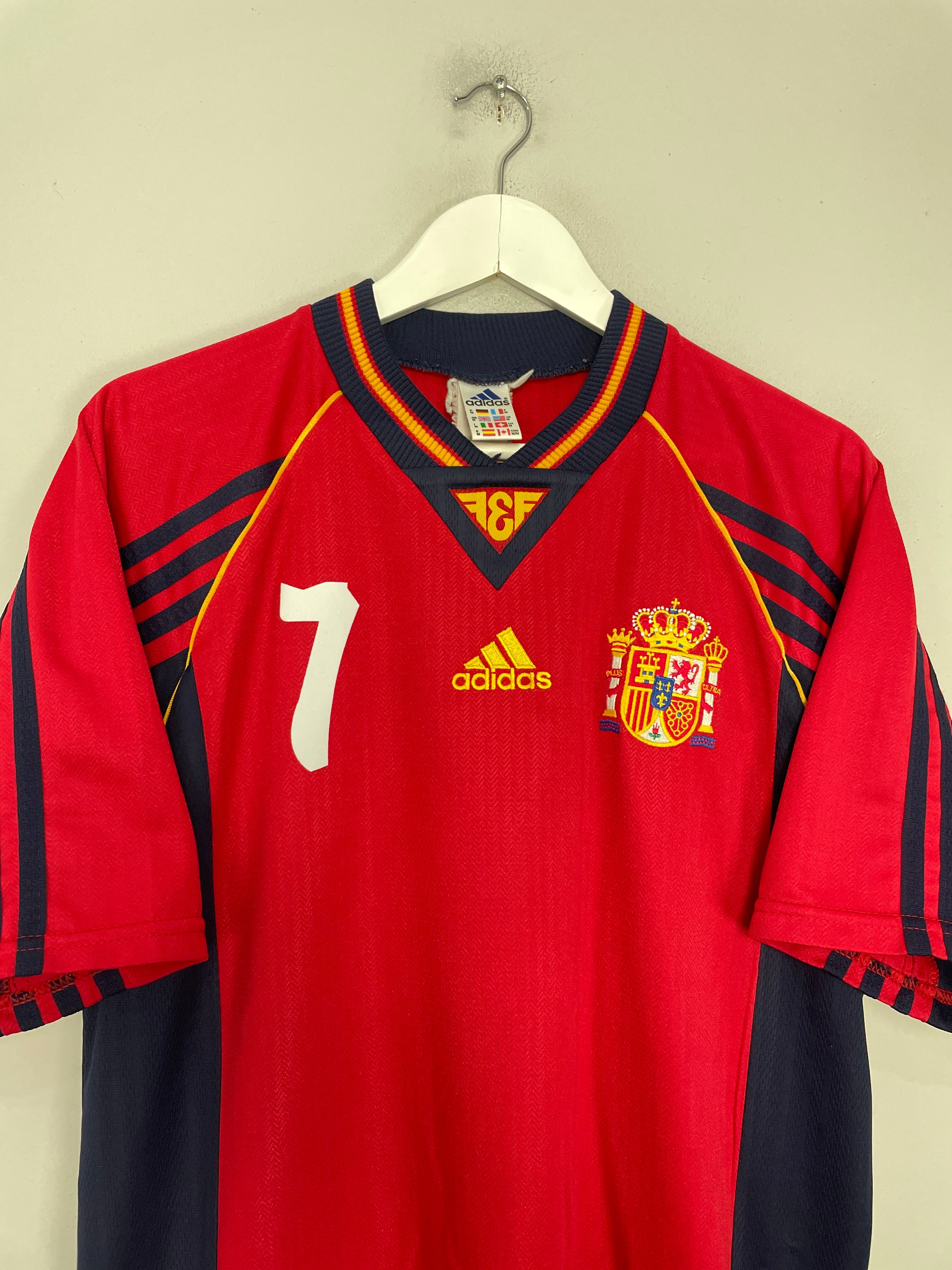 Shop 1998/99 SPAIN MORIENTES #7 HOME SHIRT (M) ADIDAS, classic football shirts, vintage football shirts & retro soccer jerseys at Cult Kits