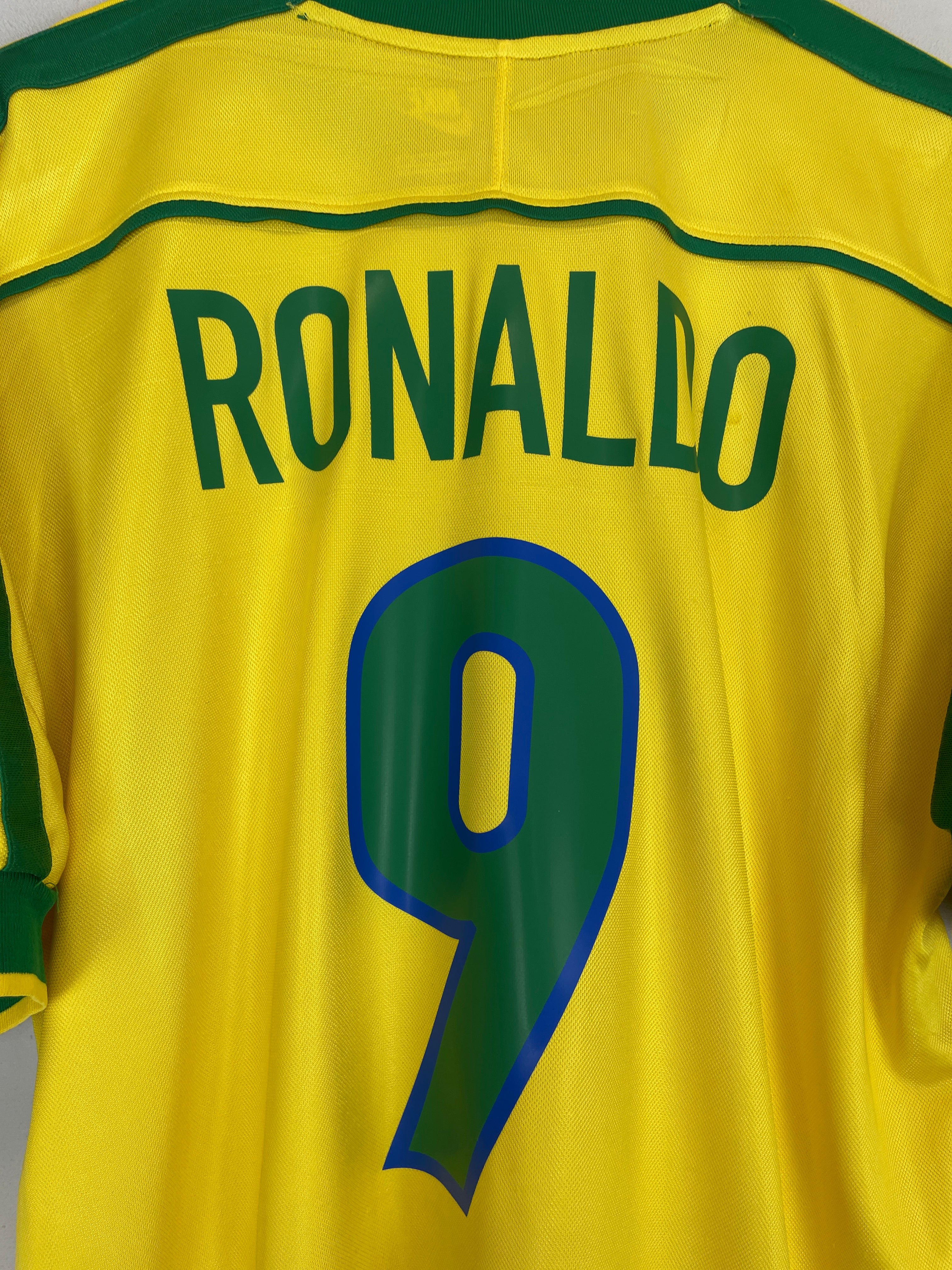Shop 1998/00 BRAZIL RONALDO #9 HOME SHIRT (L) NIKE, classic football shirts, vintage football shirts & retro soccer jerseys at Cult Kits