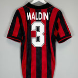 Shop 1993/94 AC MILAN MALDINI #3 HOME SHIRT (M) LOTTO, classic football shirts, vintage football shirts & retro soccer jerseys at Cult Kits
