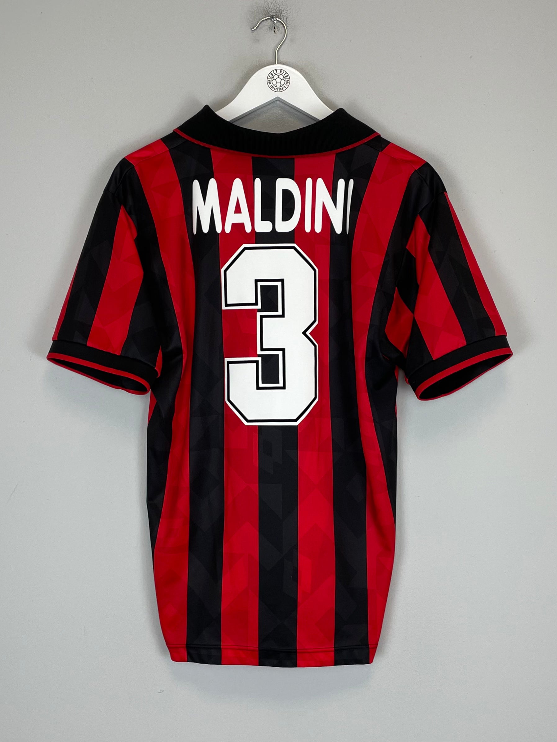 Shop 1993/94 AC MILAN MALDINI #3 HOME SHIRT (M) LOTTO, classic football shirts, vintage football shirts & retro soccer jerseys at Cult Kits