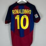 Shop 2003/04 BARCELONA RONALDINHO #10 HOME SHIRT (M) NIKE, classic football shirts, vintage football shirts & retro soccer jerseys at Cult Kits