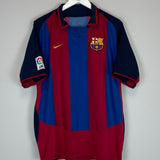 Shop 2003/04 BARCELONA OVERMARS #11 HOME SHIRT (L) NIKE, classic football shirts, vintage football shirts & retro soccer jerseys at Cult Kits
