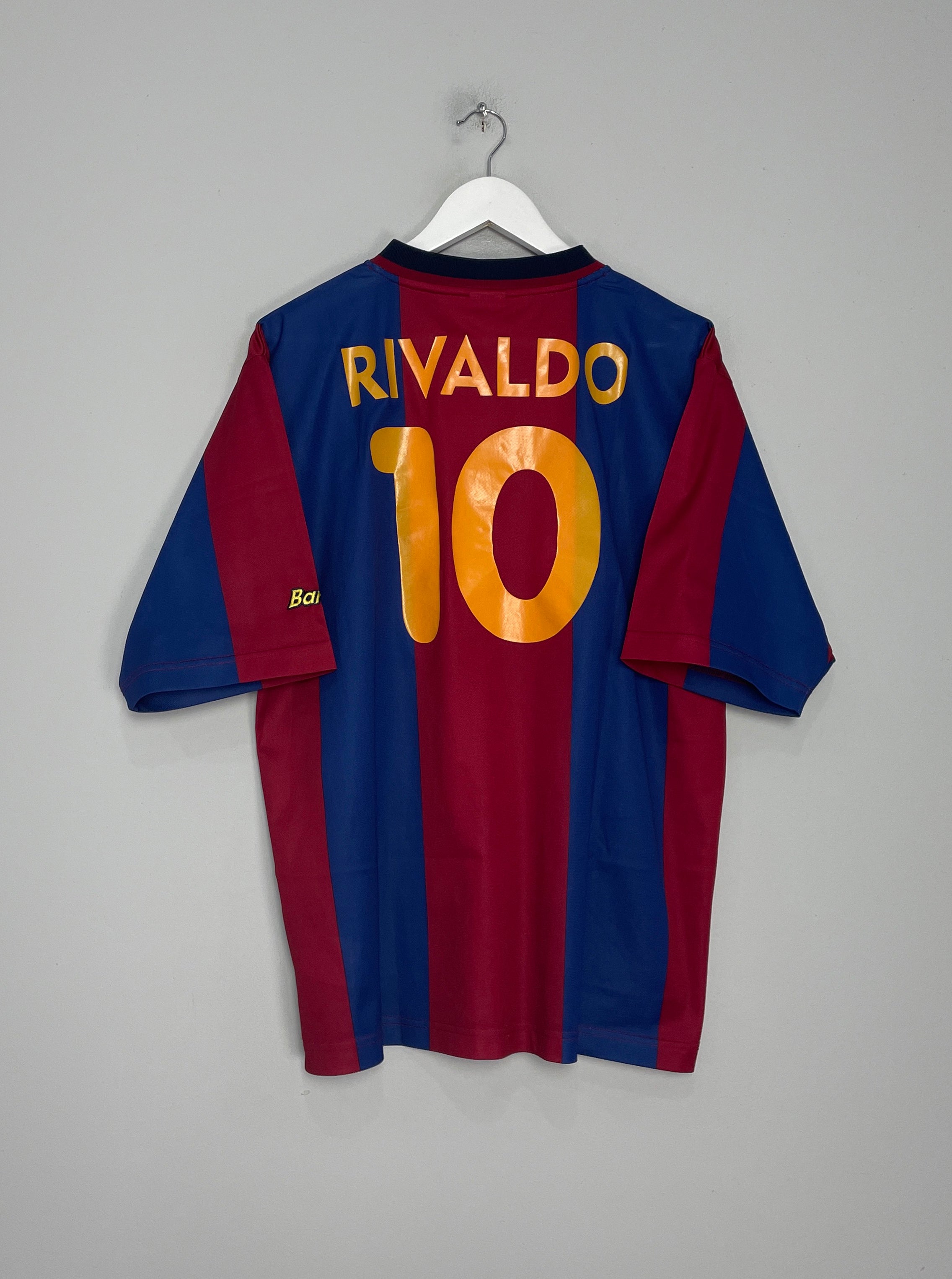 Shop 1998/00 BARCELONA RIVALDO #10 HOME SHIRT (L) NIKE BASIC, classic football shirts, vintage football shirts & retro soccer jerseys at Cult Kits