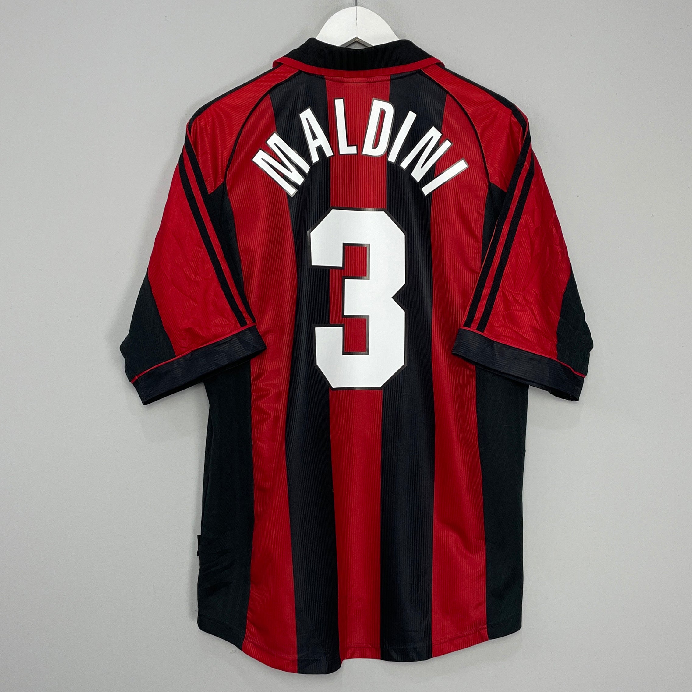 Shop 1998/00 AC MILAN MALDINI #3 HOME SHIRT (L) ADIDAS, classic football shirts, vintage football shirts & retro soccer jerseys at Cult Kits