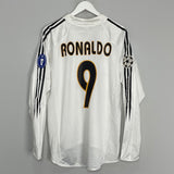 2004/05 REAL MADRID RONALDO #9 C/L L/S HOME SHIRT (M) ADIDAS