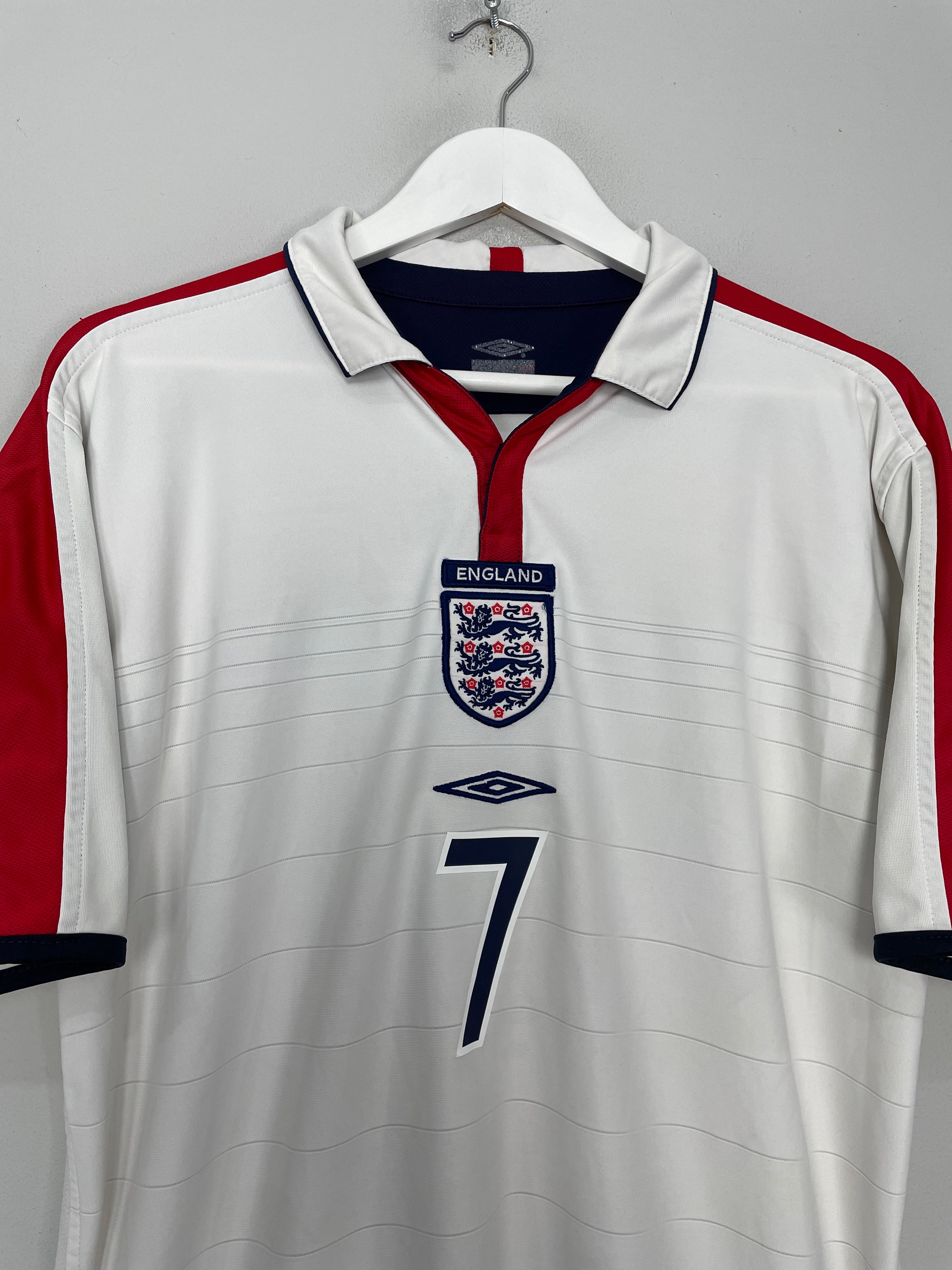 Shop 2003/05 ENGLAND BECKHAM #7 HOME SHIRT (L) UMBRO, classic football shirts, vintage football shirts & retro soccer jerseys at Cult Kits