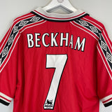 Shop 1998/00 MANCHESTER UNITED BECKHAM #7 HOME SHIRT (XL) UMBRO, classic football shirts, vintage football shirts & retro soccer jerseys at Cult Kits