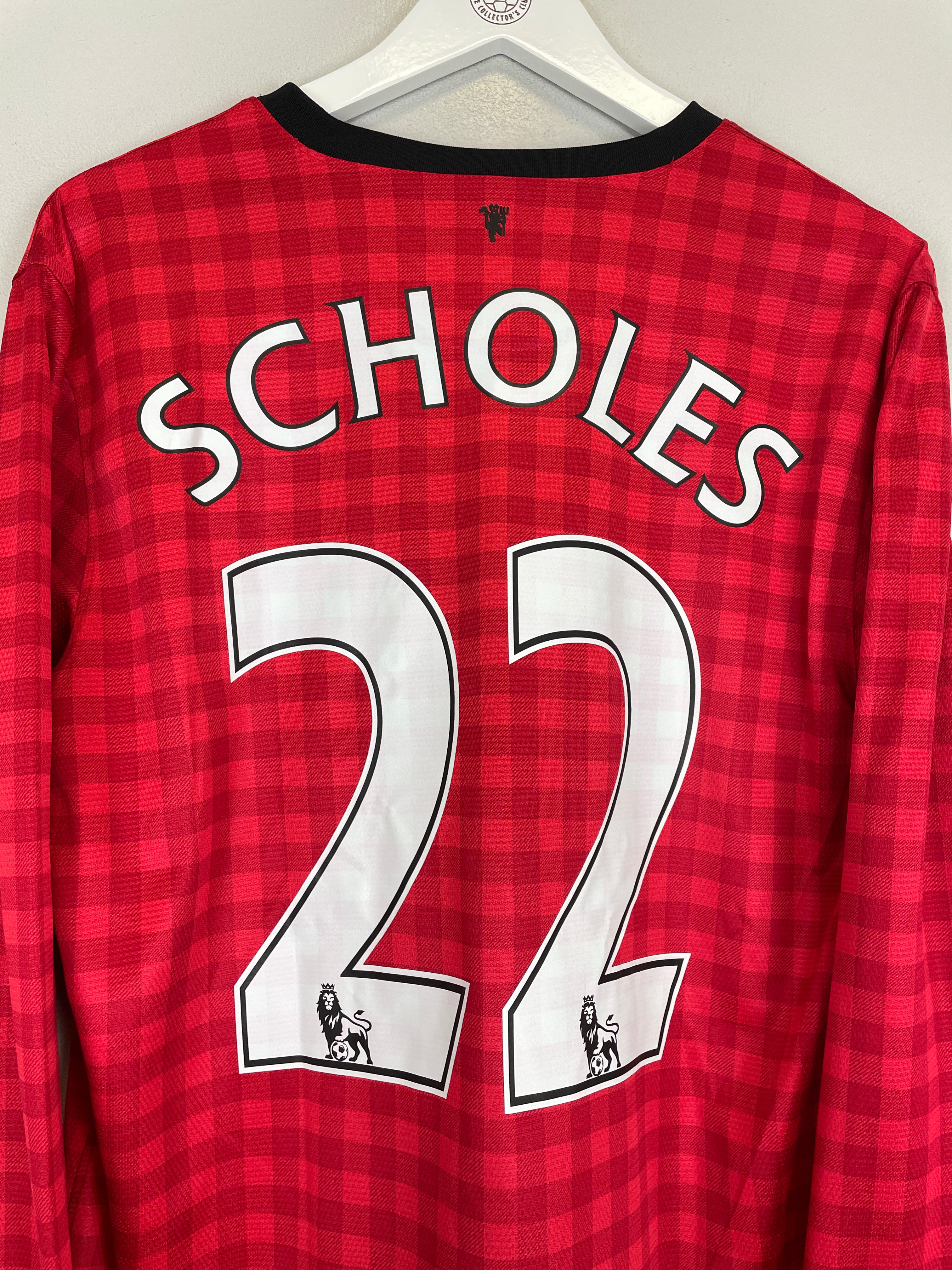 Shop 2012/13 MANCHESTER UNITED SCHOLES #22 L/S HOME SHIRT (L) NIKE, classic football shirts, vintage football shirts & retro soccer jerseys at Cult Kits
