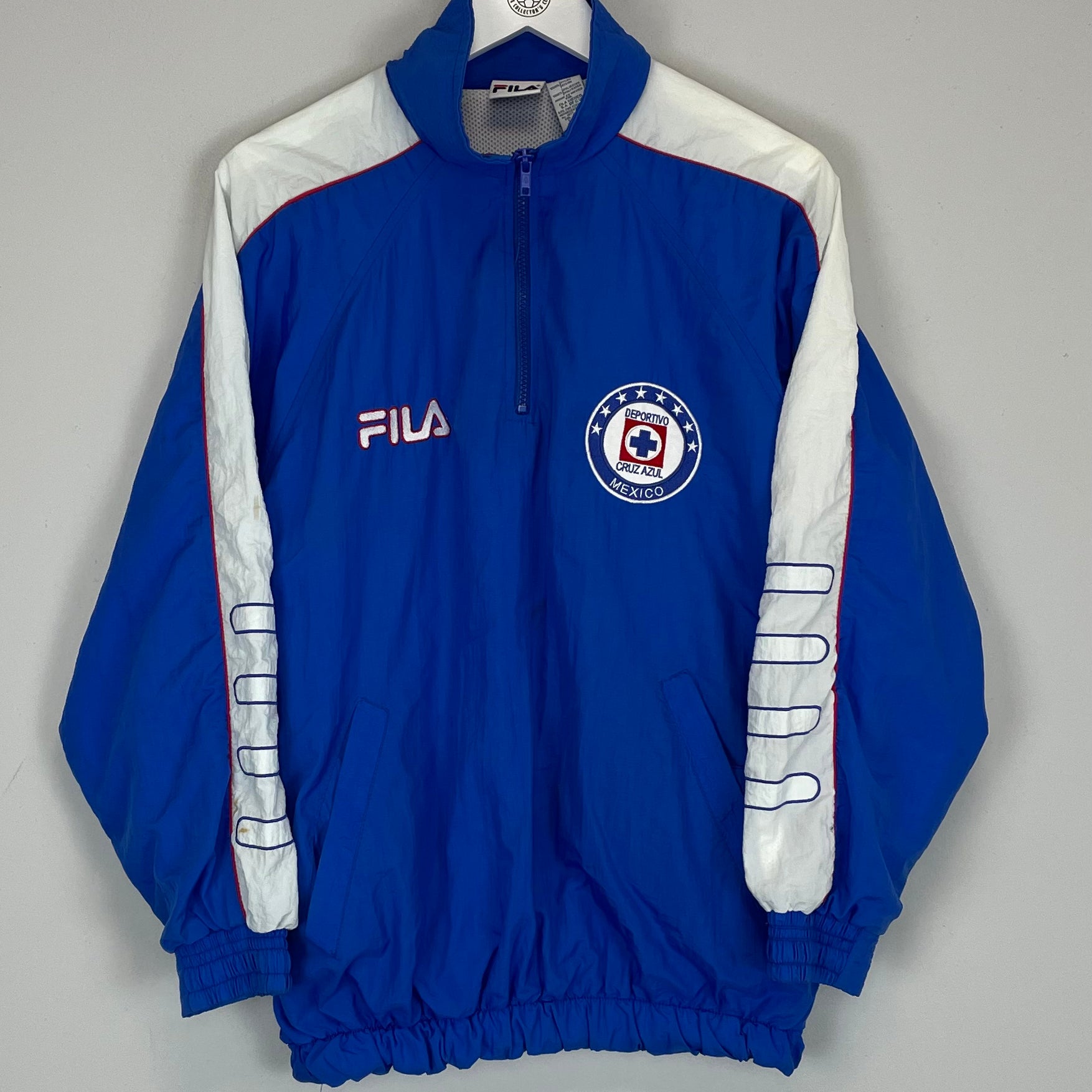 Shop 1997/99 CRUZ AZUL 1/4 ZIP JACKET (L) FILA, classic football shirts, vintage football shirts & retro soccer jerseys at Cult Kits