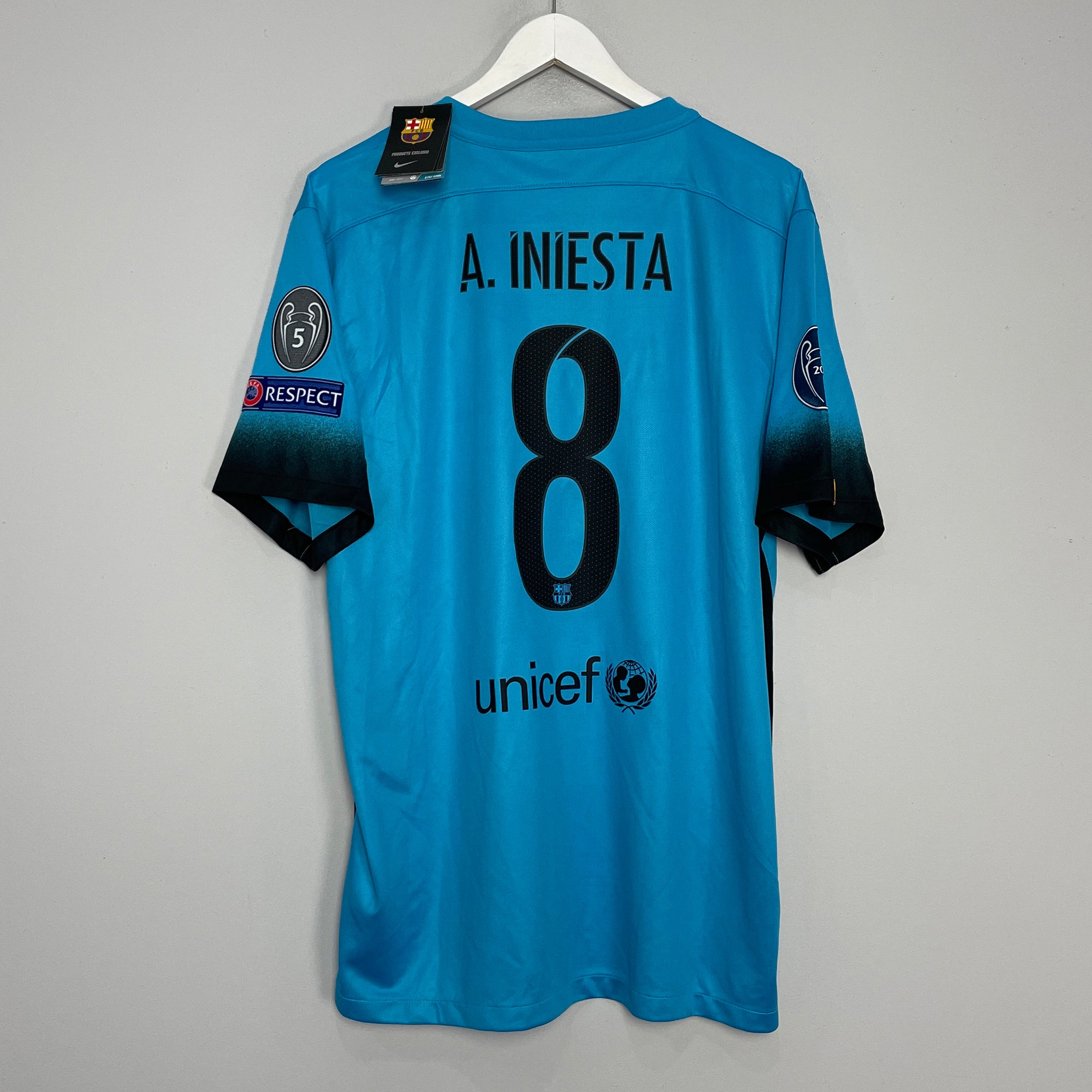 Shop 2015/16 BARCELONA INIESTA #8 *BNWT* C/L THIRD SHIRT (XL) NIKE, classic football shirts, vintage football shirts & retro soccer jerseys at Cult Kits