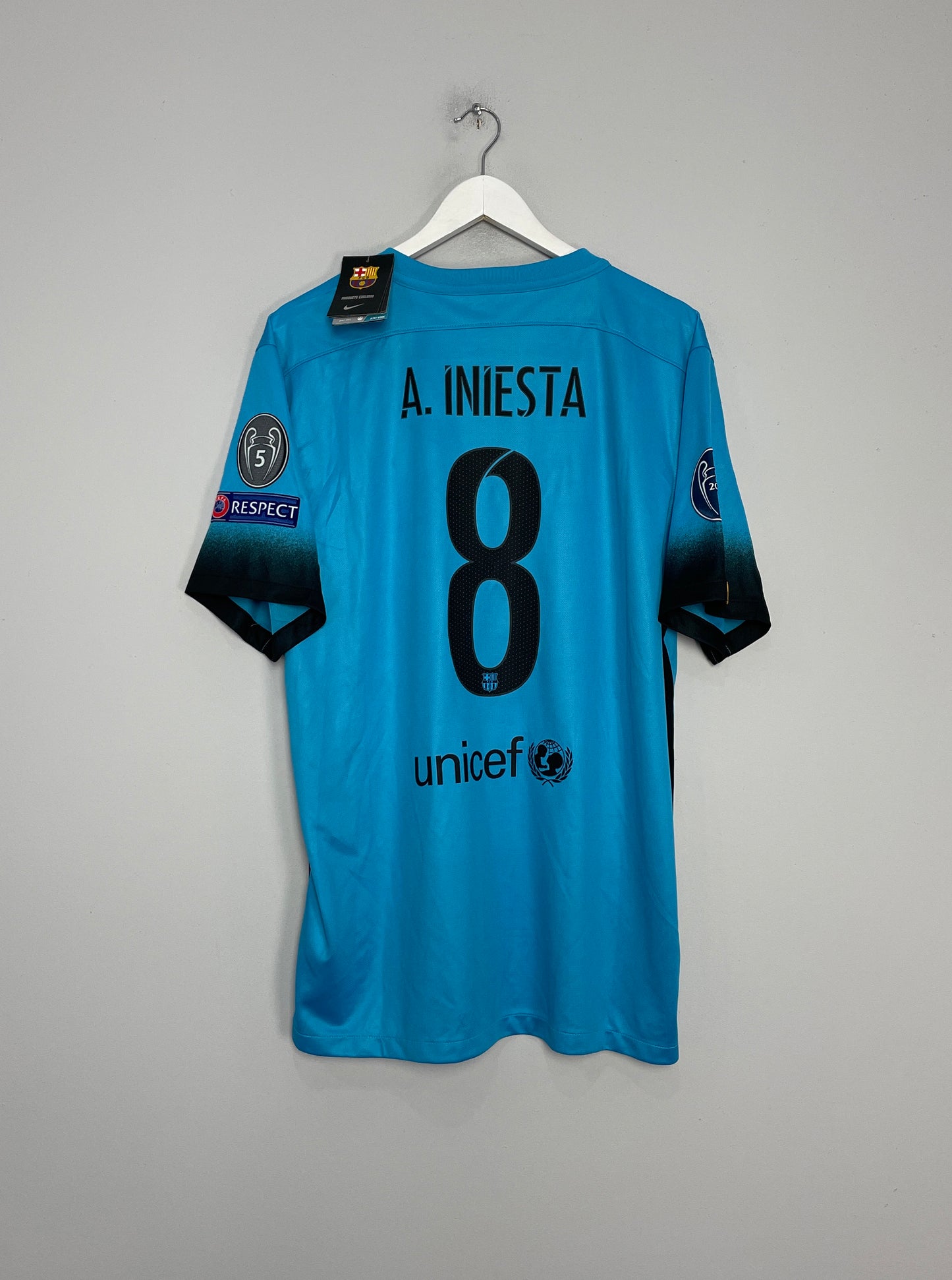 2015/16 BARCELONA INIESTA #8 *BNWT* C/L THIRD SHIRT (XL) NIKE