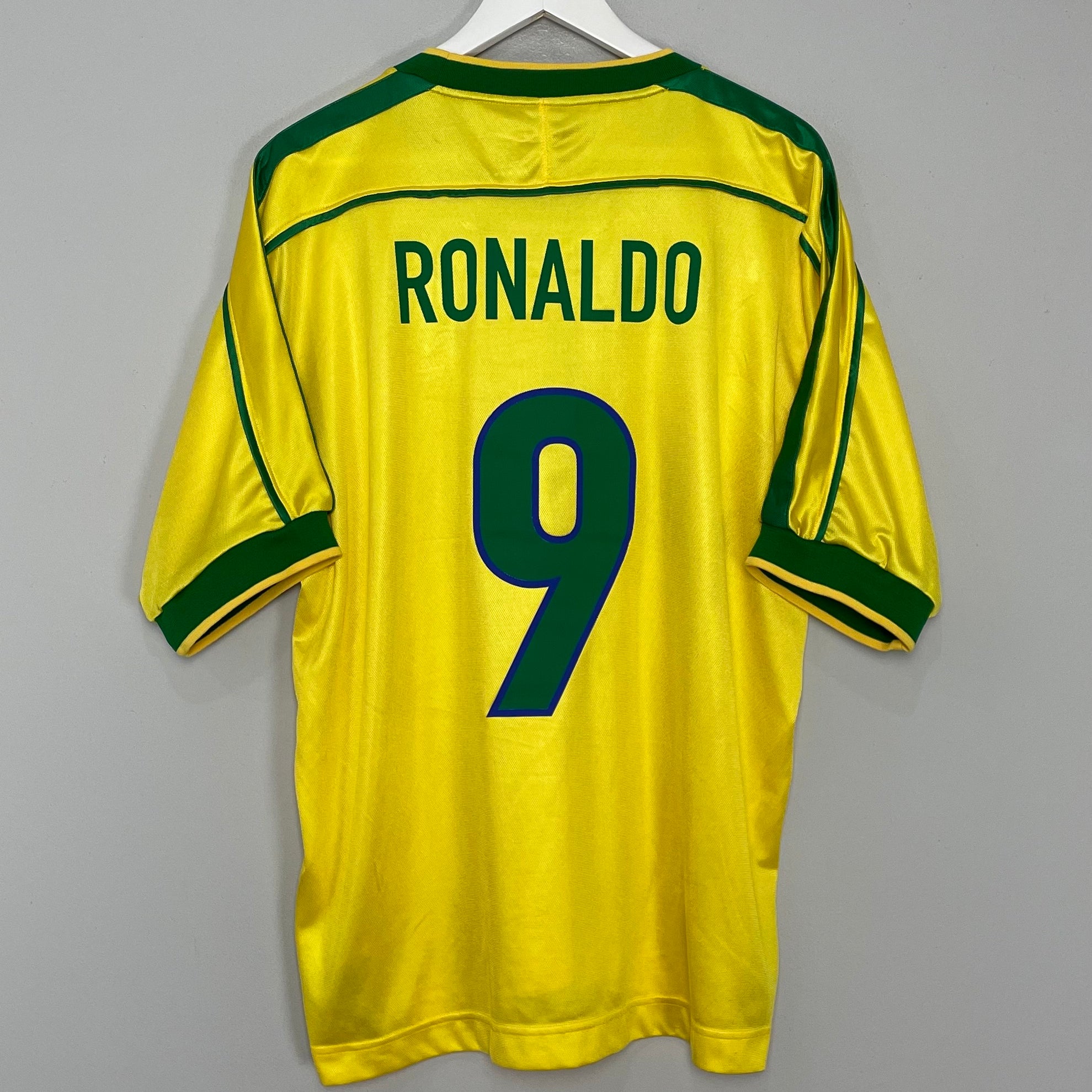 Shop 1998/00 BRAZIL RONALDO #9 HOME SHIRT (XL) NIKE, classic football shirts, vintage football shirts & retro soccer jerseys at Cult Kits