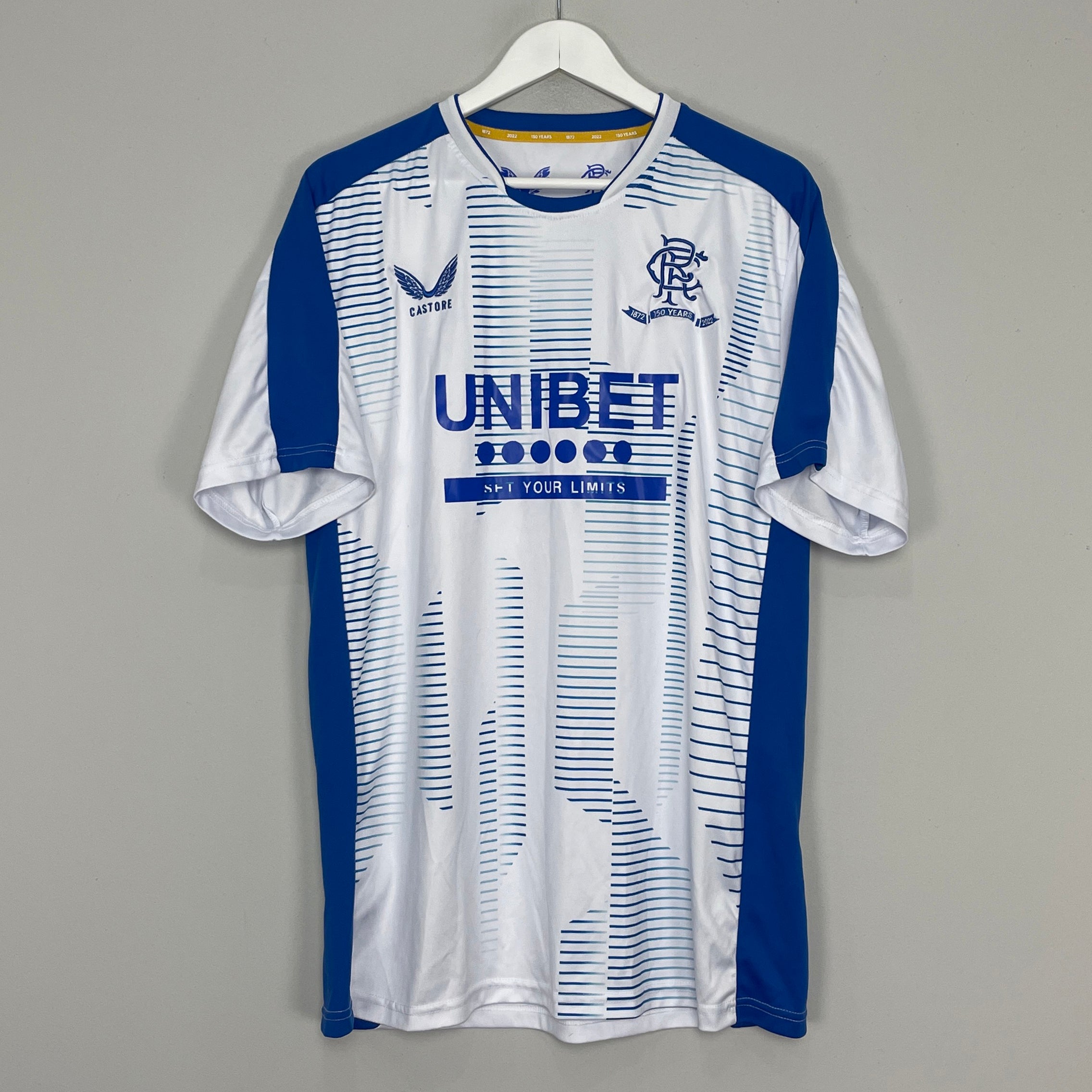 Shop 2021/22 RANGERS *150 YEAR* TRAINING SHIRT (XXL) CASTORE, classic football shirts, vintage football shirts & retro soccer jerseys at Cult Kits