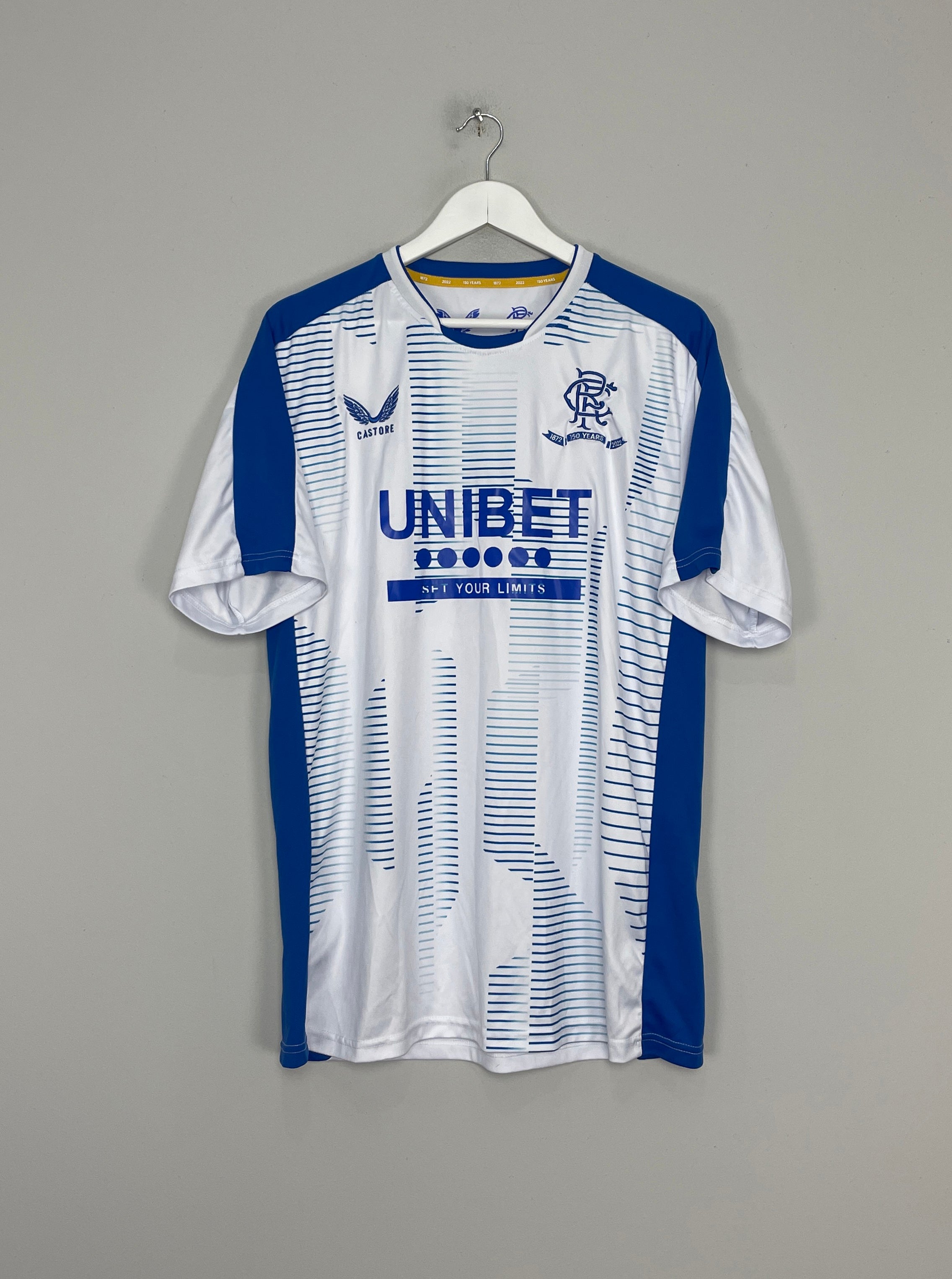 Shop 2021/22 RANGERS *150 YEAR* TRAINING SHIRT (XXL) CASTORE, classic football shirts, vintage football shirts & retro soccer jerseys at Cult Kits