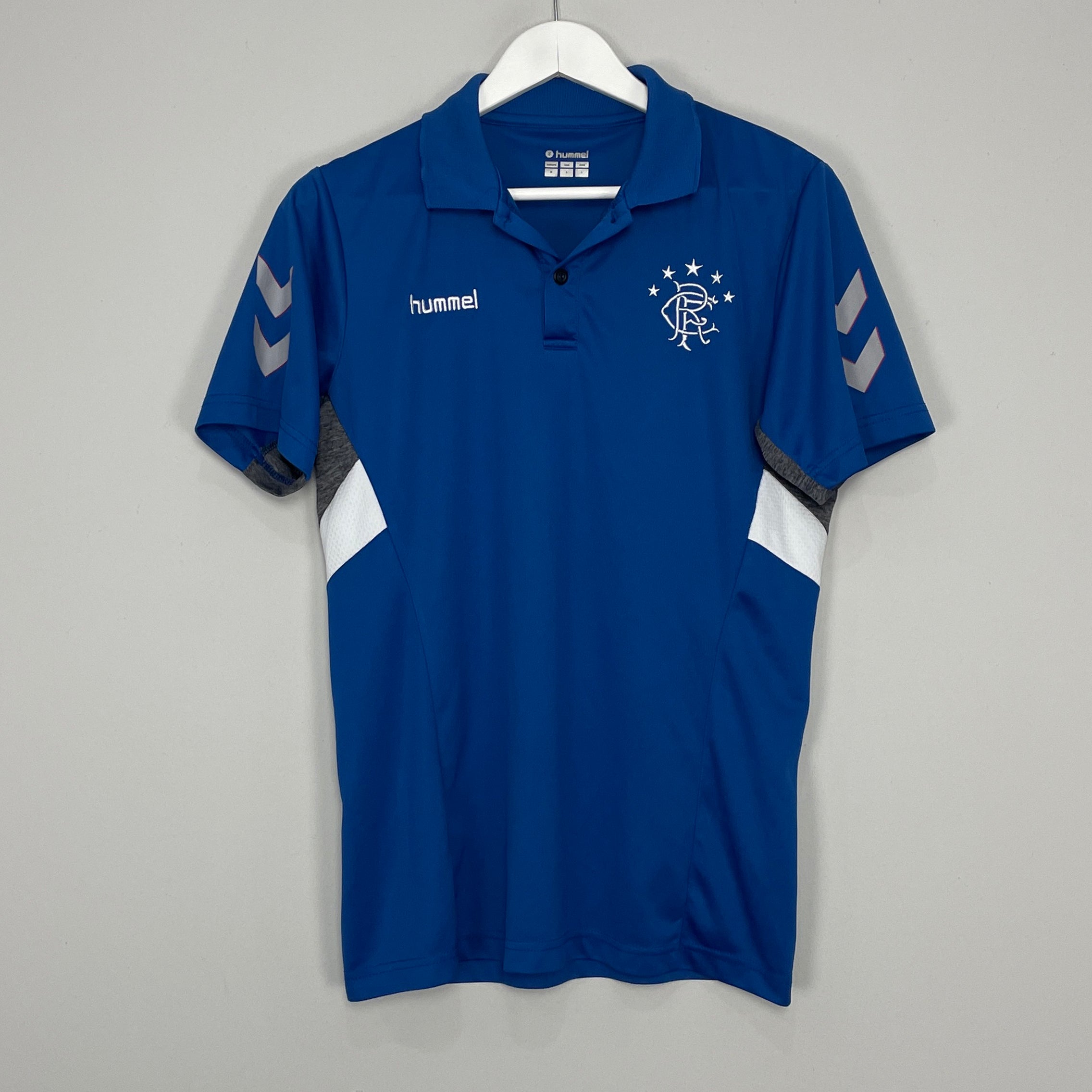 Shop 2018/19 RANGERS POLO SHIRT (M) HUMMEL, classic football shirts, vintage football shirts & retro soccer jerseys at Cult Kits