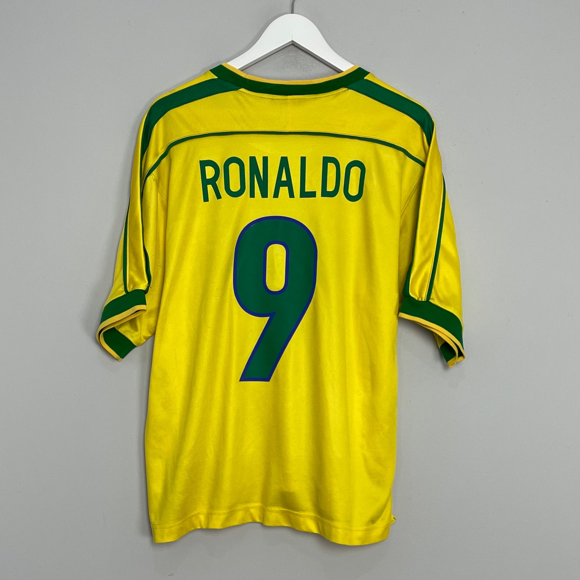 Shop 1998/00 BRAZIL RONALDO #9 HOME SHIRT (L) NIKE, classic football shirts, vintage football shirts & retro soccer jerseys at Cult Kits
