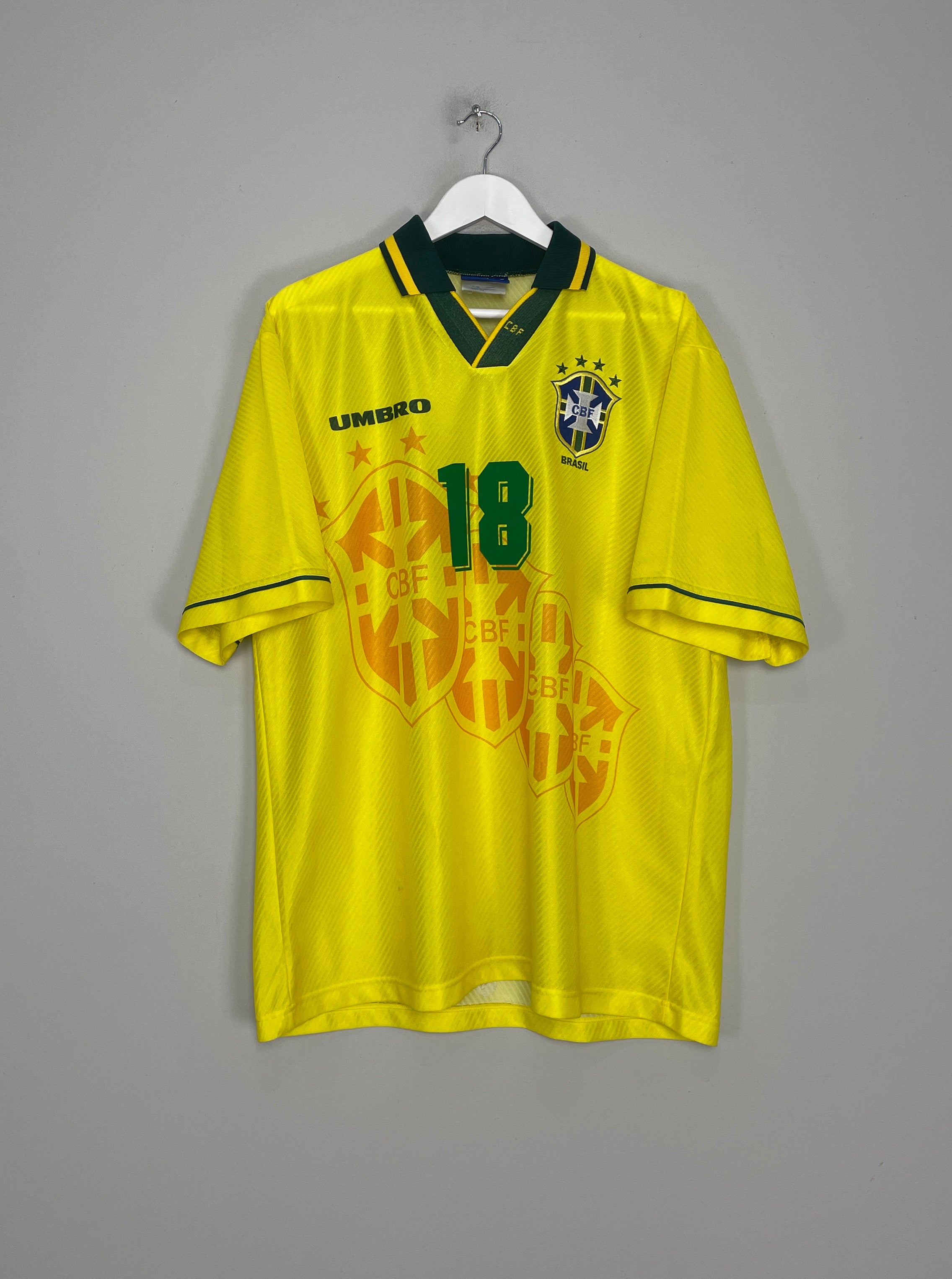 Shop 1994/97 BRAZIL RONALDINHO #18 HOME SHIRT (XL) UMBRO, classic football shirts, vintage football shirts & retro soccer jerseys at Cult Kits