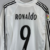 Shop 2003/05 REAL MADRID RONALDO #9 L/S HOME SHIRT (M) ADIDAS, classic football shirts, vintage football shirts & retro soccer jerseys at Cult Kits