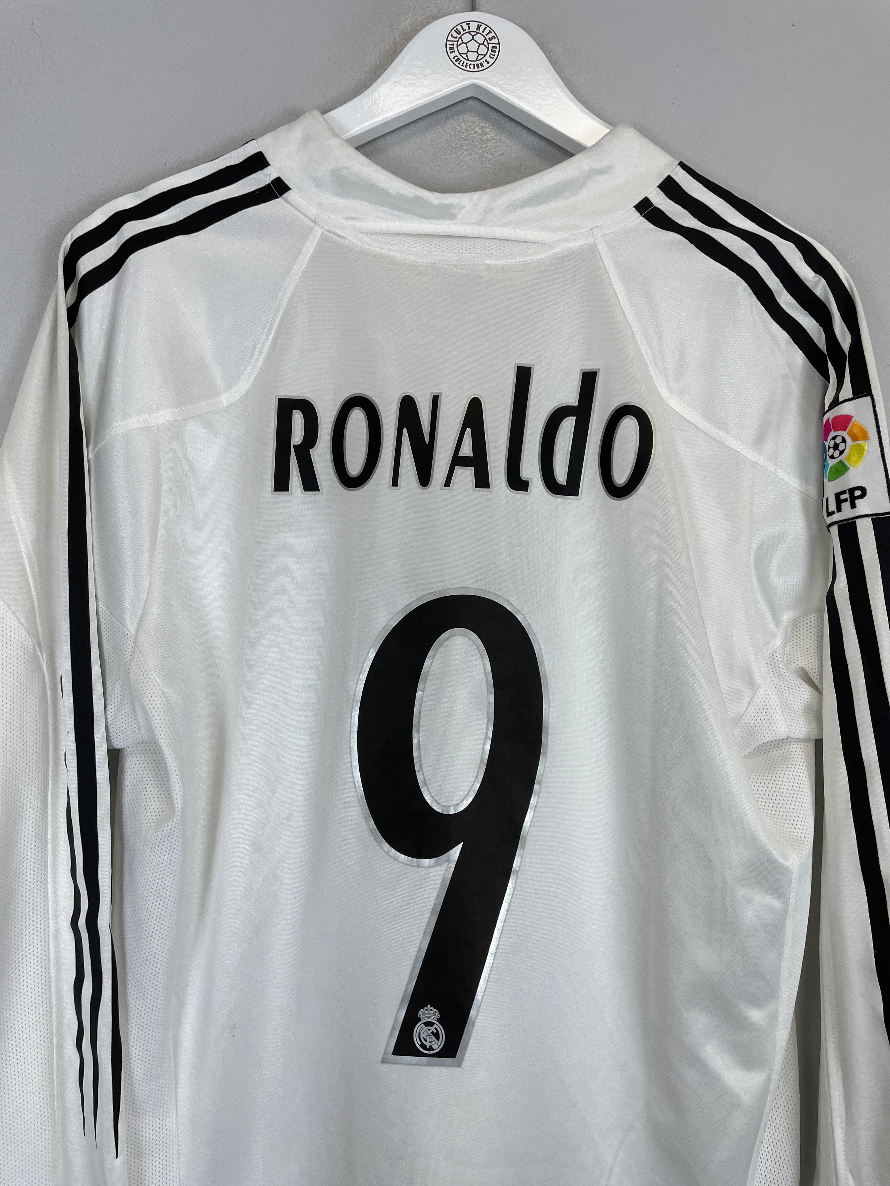 Shop 2003/05 REAL MADRID RONALDO #9 L/S HOME SHIRT (M) ADIDAS, classic football shirts, vintage football shirts & retro soccer jerseys at Cult Kits