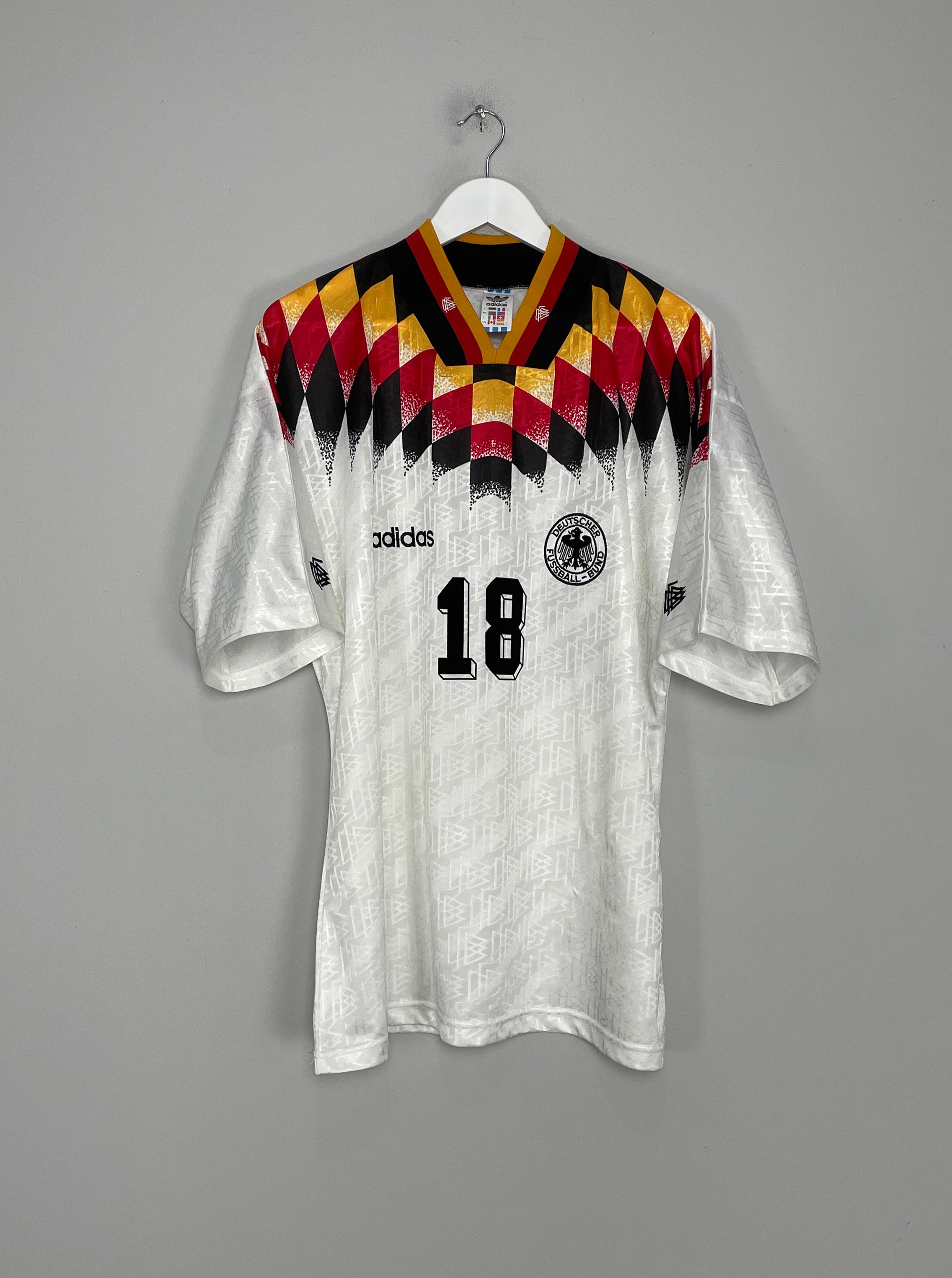 Shop 1994/96 GERMANY KLINSMANN #18 HOME SHIRT (L) ADIDAS, classic football shirts, vintage football shirts & retro soccer jerseys at Cult Kits
