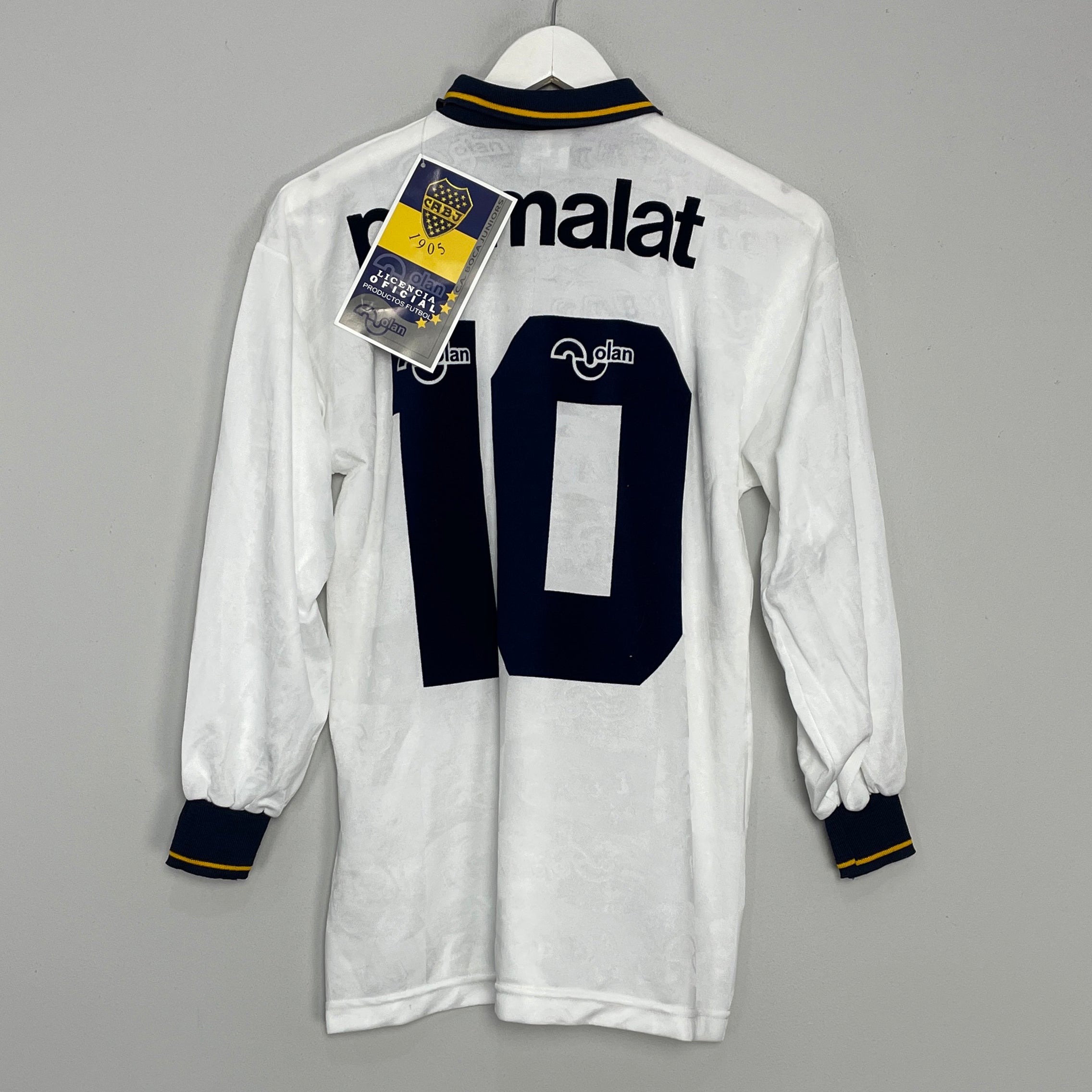 Shop 1995 BOCA JUNIORS #10 (MARADONA) *BNWT* L/S AWAY SHIRT (S) OLAN, classic football shirts, vintage football shirts & retro soccer jerseys at Cult Kits