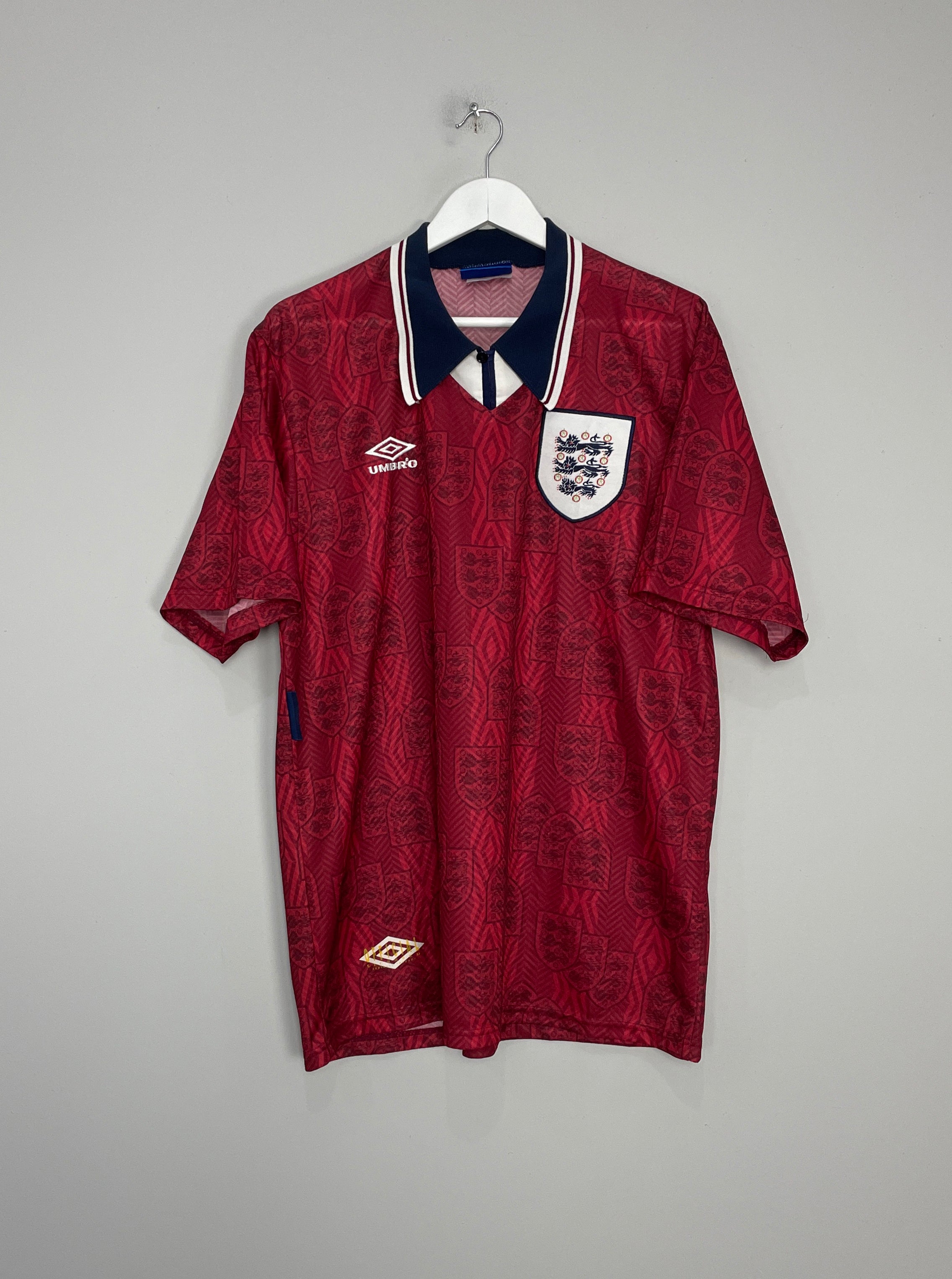 Shop 1994/95 ENGLAND AWAY SHIRT (XL) UMBRO, classic football shirts, vintage football shirts & retro soccer jerseys at Cult Kits