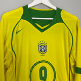 Shop 2004/06 BRAZIL RONALDO #9 L/S HOME SHIRT (XL) NIKE, classic football shirts, vintage football shirts & retro soccer jerseys at Cult Kits