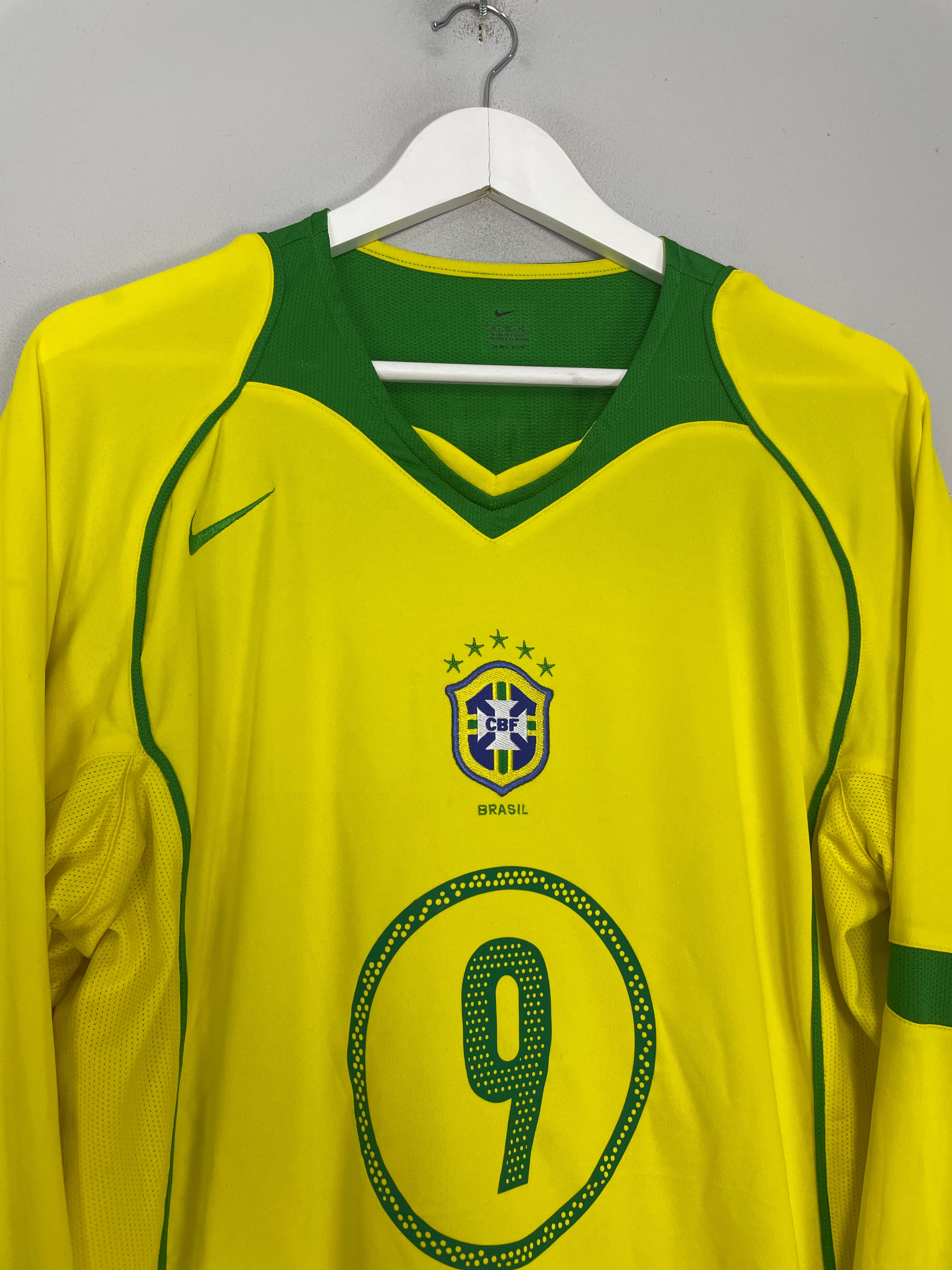 Shop 2004/06 BRAZIL RONALDO #9 L/S HOME SHIRT (XL) NIKE, classic football shirts, vintage football shirts & retro soccer jerseys at Cult Kits