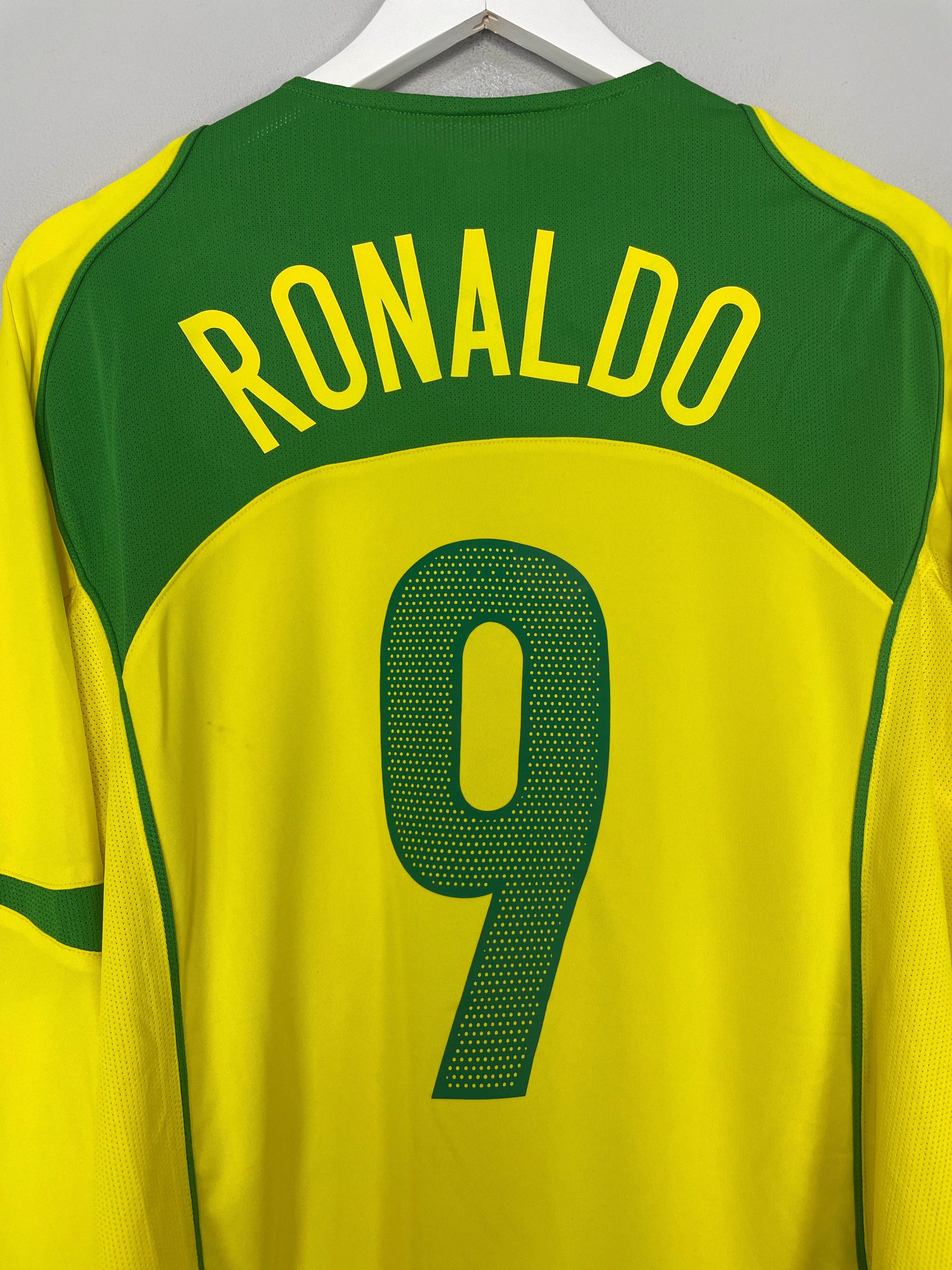 Shop 2004/06 BRAZIL RONALDO #9 L/S HOME SHIRT (XL) NIKE, classic football shirts, vintage football shirts & retro soccer jerseys at Cult Kits