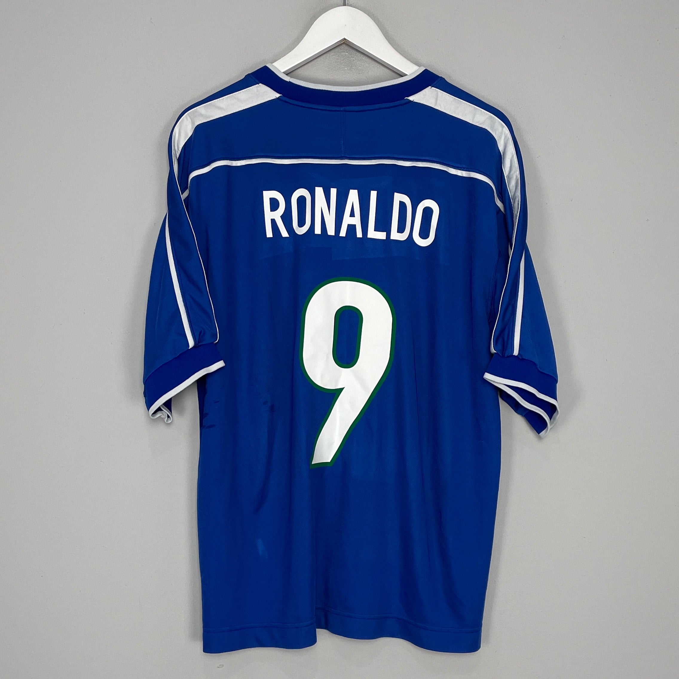 Shop 1998/00 BRAZIL RONALDO #9 AWAY SHIRT (L) NIKE, classic football shirts, vintage football shirts & retro soccer jerseys at Cult Kits