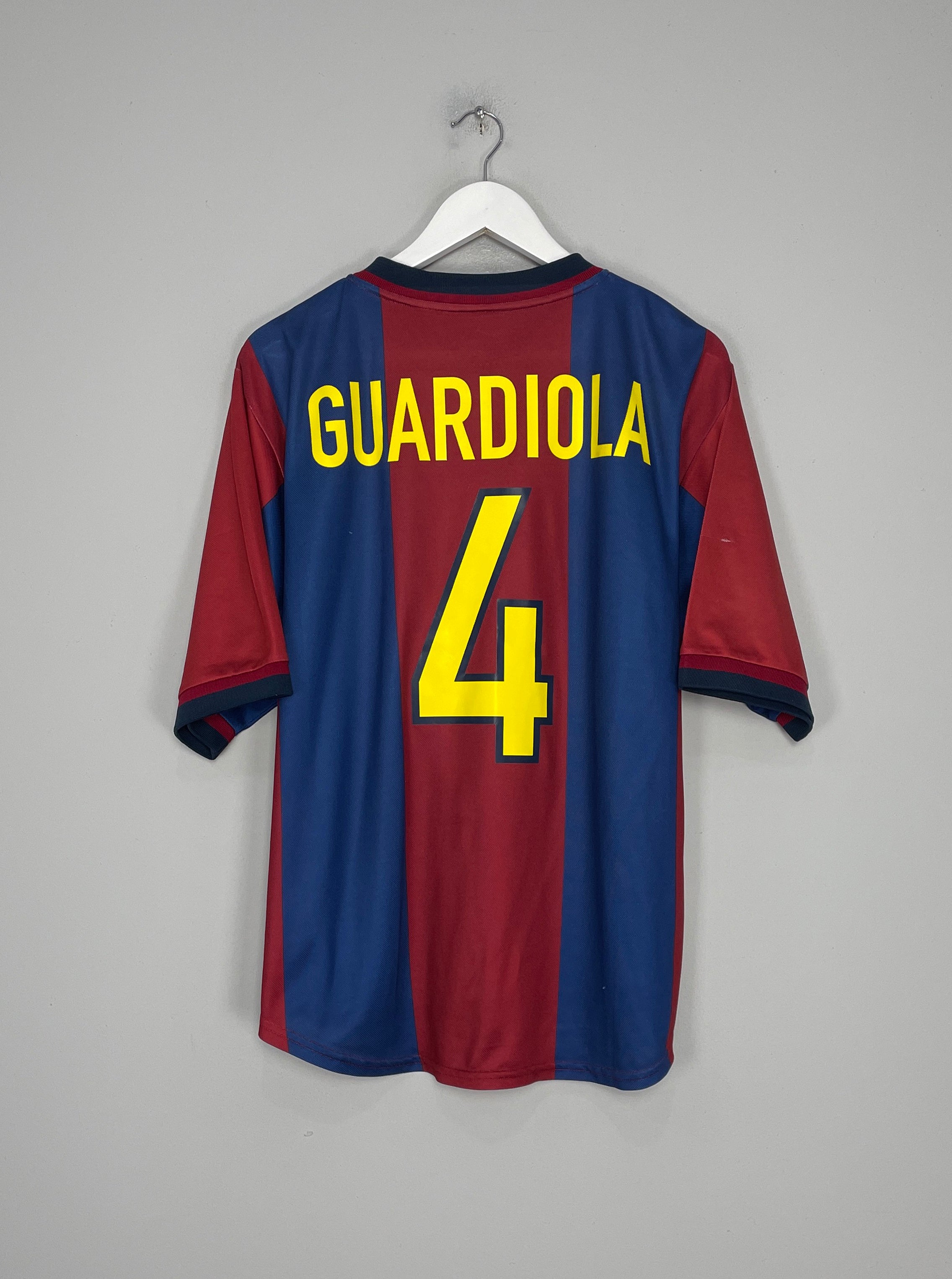 Shop 1998/00 BARCELONA GUARDIOLA #4 HOME SHIRT (L) NIKE, classic football shirts, vintage football shirts & retro soccer jerseys at Cult Kits