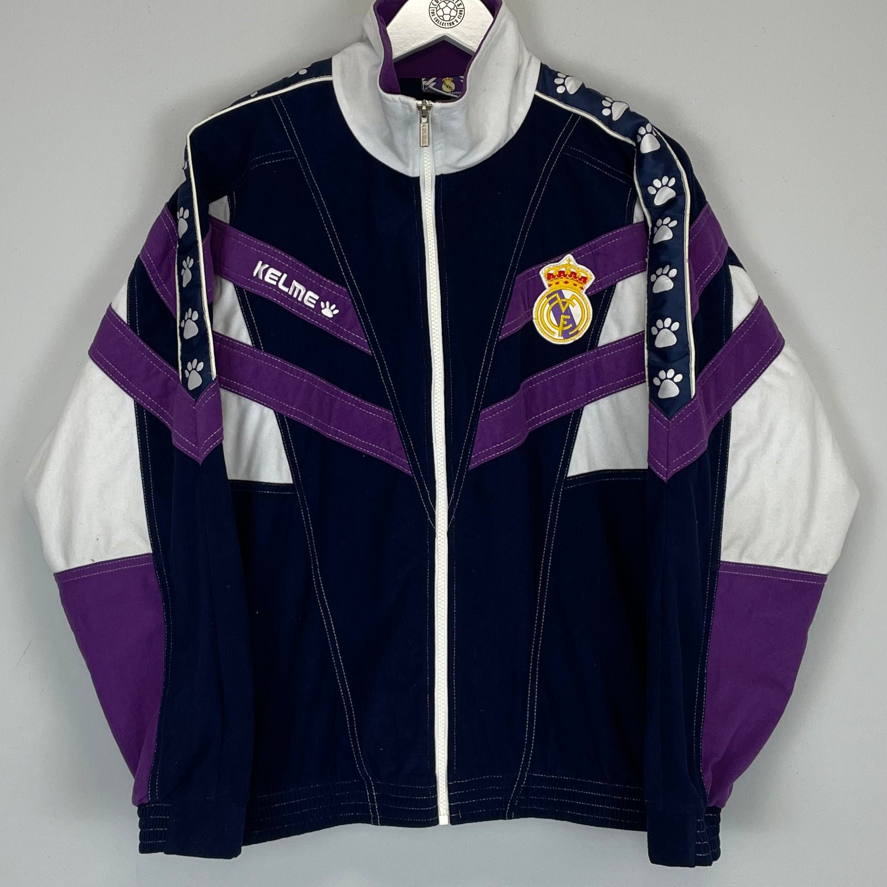 Shop 1997/98 REAL MADRID TRACK JACKET (M) KELME, classic football shirts, vintage football shirts & retro soccer jerseys at Cult Kits