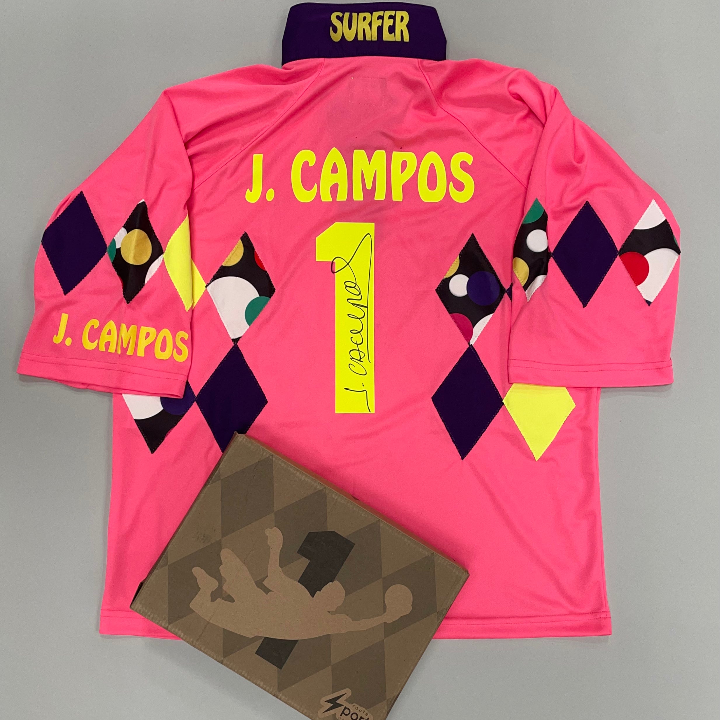 Shop 1990'S JORGE CAMPOS *LTD EDITION + SIGNED* BOXED SHIRT (L) RAUTE SPORT, classic football shirts, vintage football shirts & retro soccer jerseys at Cult Kits