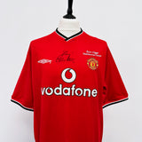 2001 MANCHESTER UNITED CANTONA #7 *MATCH WORN + SIGNED *RYAN GIGGS TESTIMONIAL* HOME SHIRT (XL) UMBRO