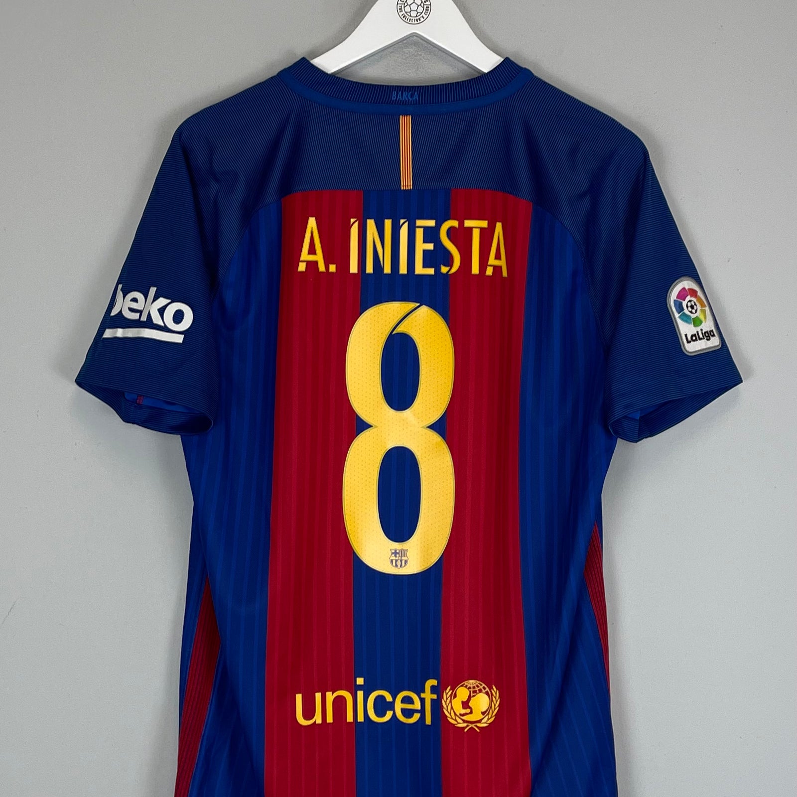 Shop 2016/17 BARCELONA A.INIESTA #8 HOME SHIRT (M) NIKE, classic football shirts, vintage football shirts & retro soccer jerseys at Cult Kits