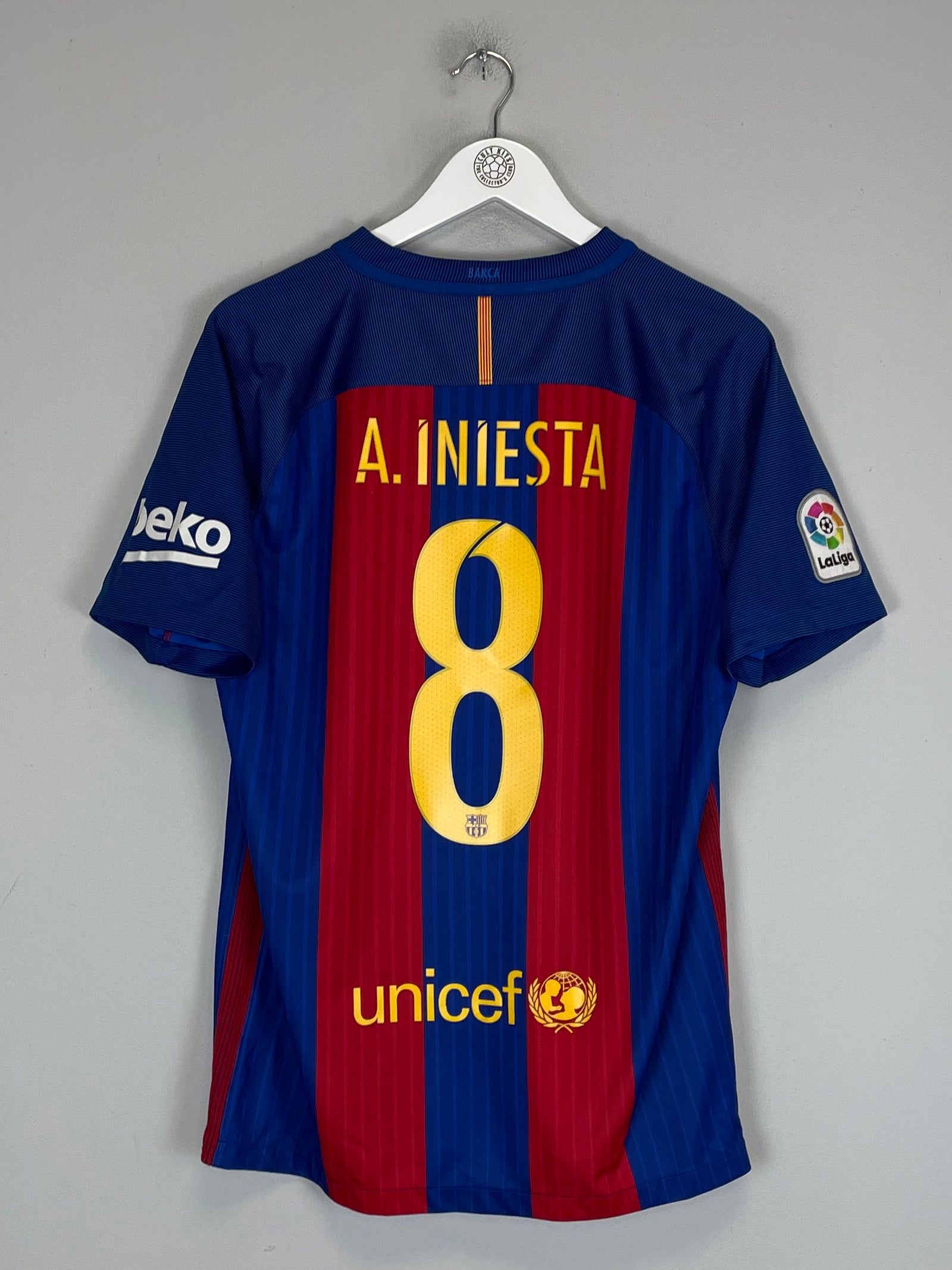 Shop 2016/17 BARCELONA A.INIESTA #8 HOME SHIRT (M) NIKE, classic football shirts, vintage football shirts & retro soccer jerseys at Cult Kits